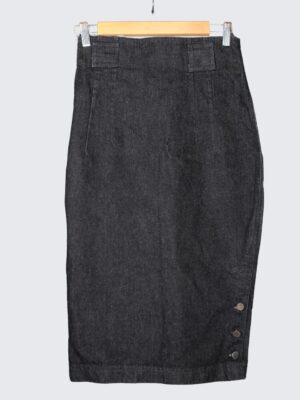 Vintage Black Denim Pencil Skirt | Side Buttons Skirt | EU 34