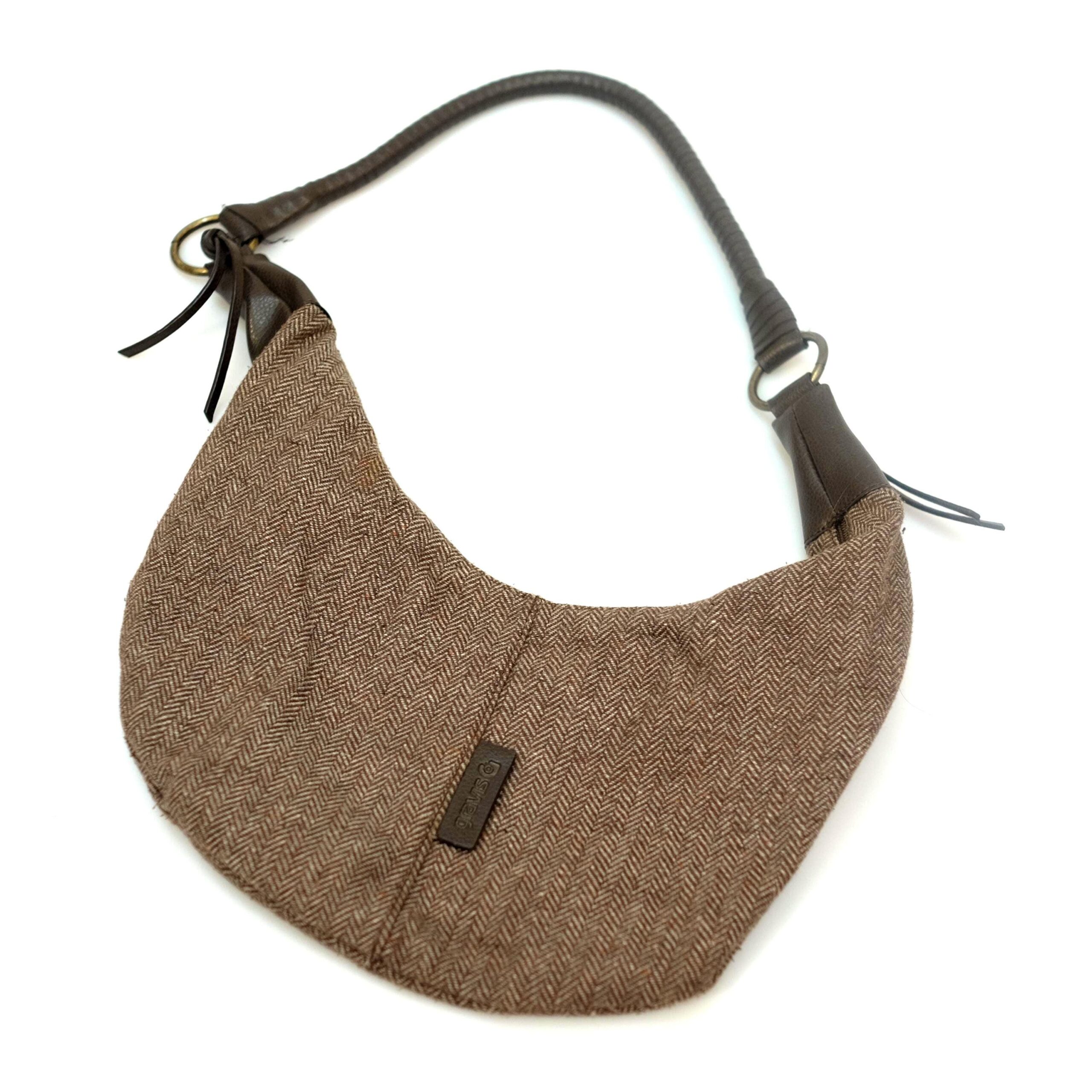 Vintage Brown Tweed Banana Shoulder Bag