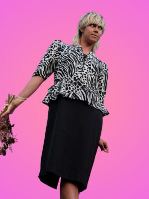 Vintage 80s Animal Print Black and White Dress size EU48