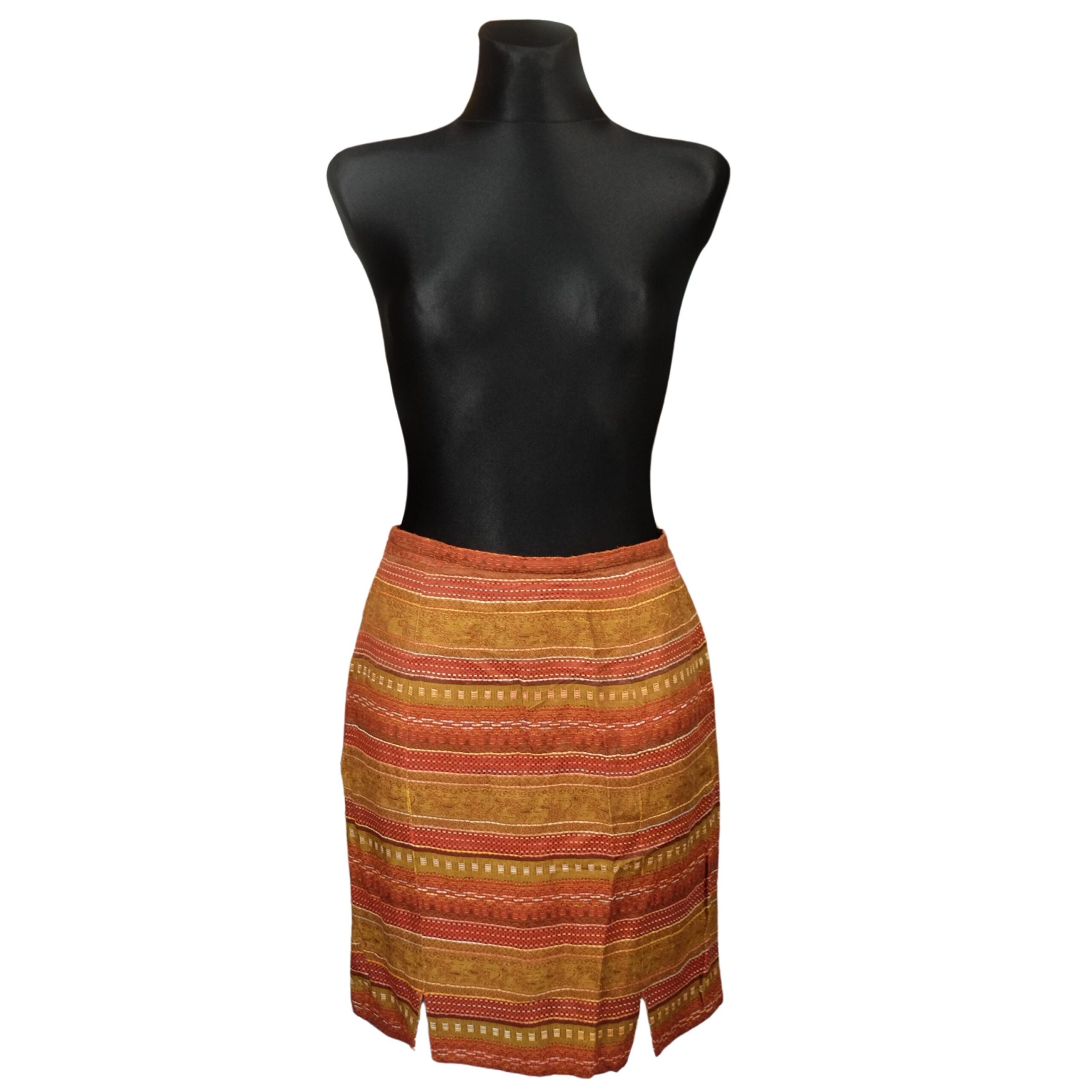 Vintage Mini Pencil Skirt in Earth Tones and Ethno design - Image 2