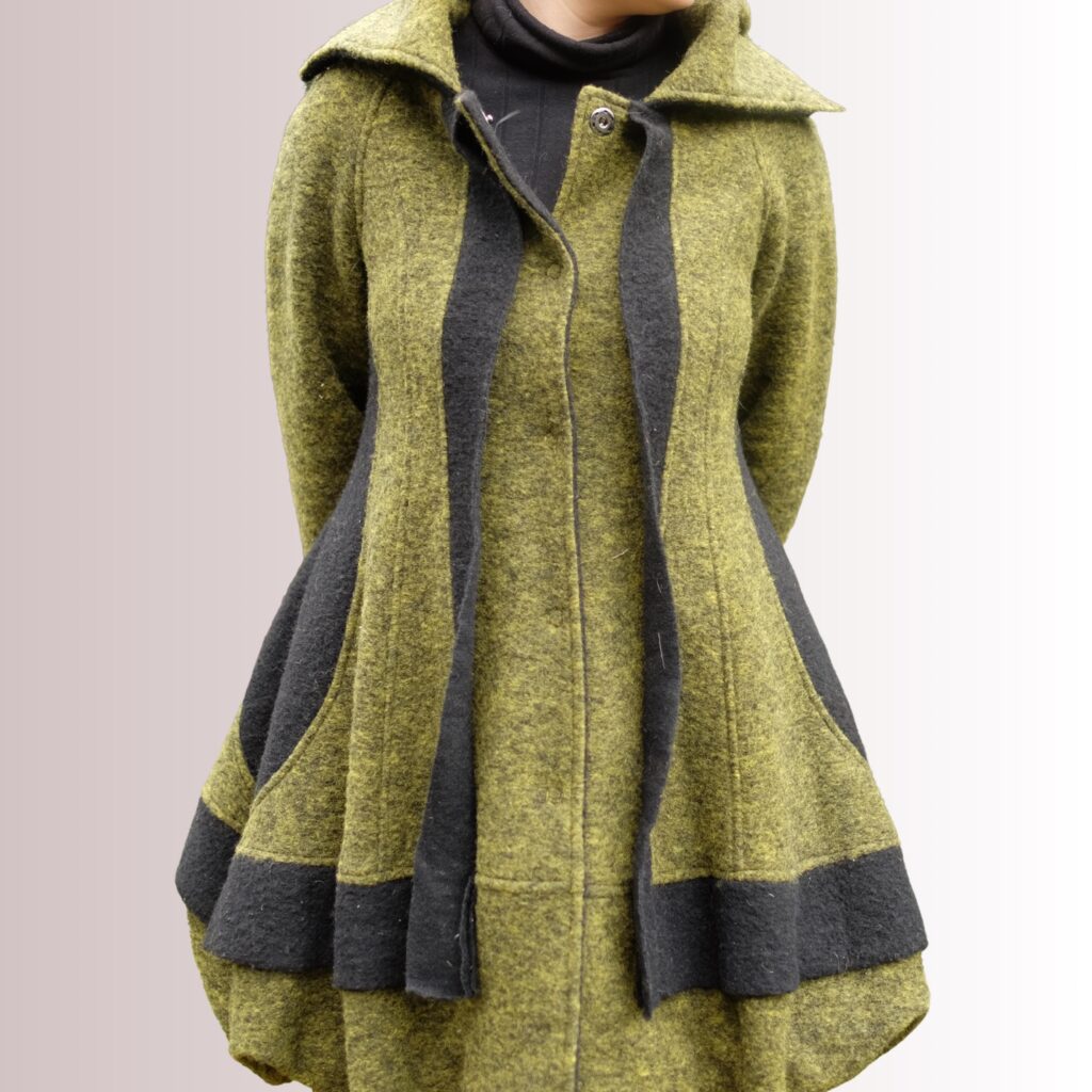 Green Fairy Elf Hippie Coat with a Balloon Bottom