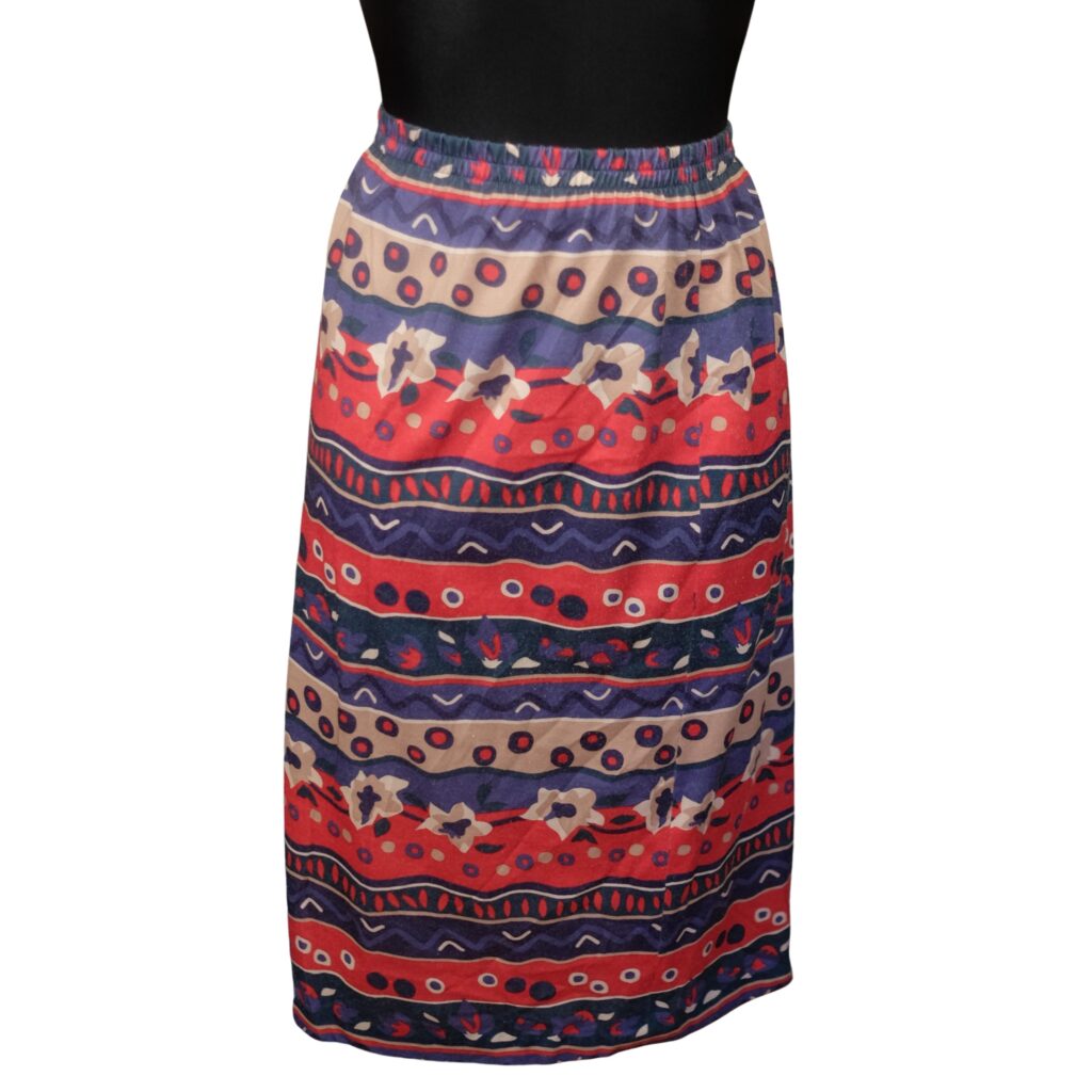 Vintage 80s Colorful Midi Skirt in Blue, Red and Pink