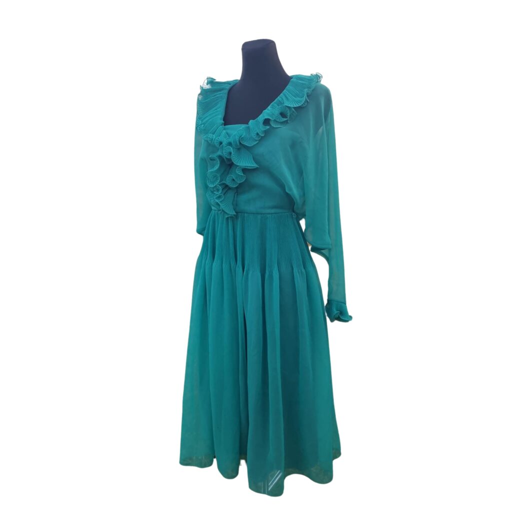 Wedding guest Dress,70s Designer Jean Varon Groovy Dress, Vintage Green/ Turquoise Boho Hippie Maxi, Fairy Vibes, Size:M