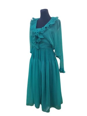 Wedding guest Dress,70s Designer Jean Varon Groovy Dress, Vintage Green/ Turquoise Boho Hippie Maxi, Fairy Vibes, Size:M
