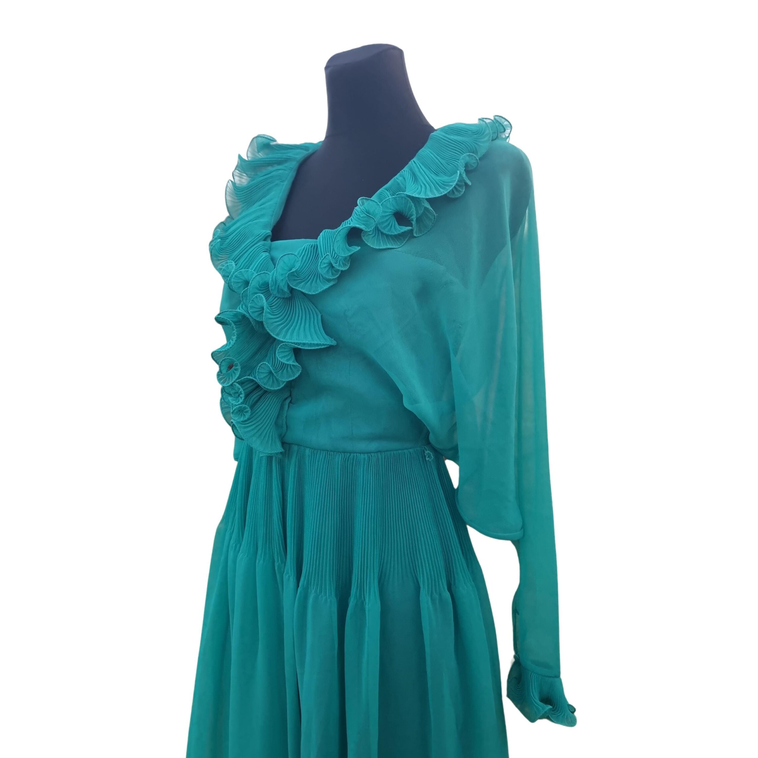 Wedding guest Dress,70s Designer Jean Varon Groovy Dress, Vintage Green/ Turquoise Boho Hippie Maxi, Fairy Vibes, Size:M - Image 7