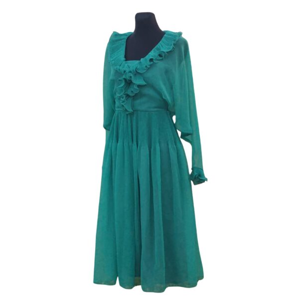 Wedding guest Dress,70s Designer Jean Varon Groovy Dress, Vintage Green/  Turquoise Boho Hippie Maxi, Fairy Vibes, Size:M - True Vintage Treasures