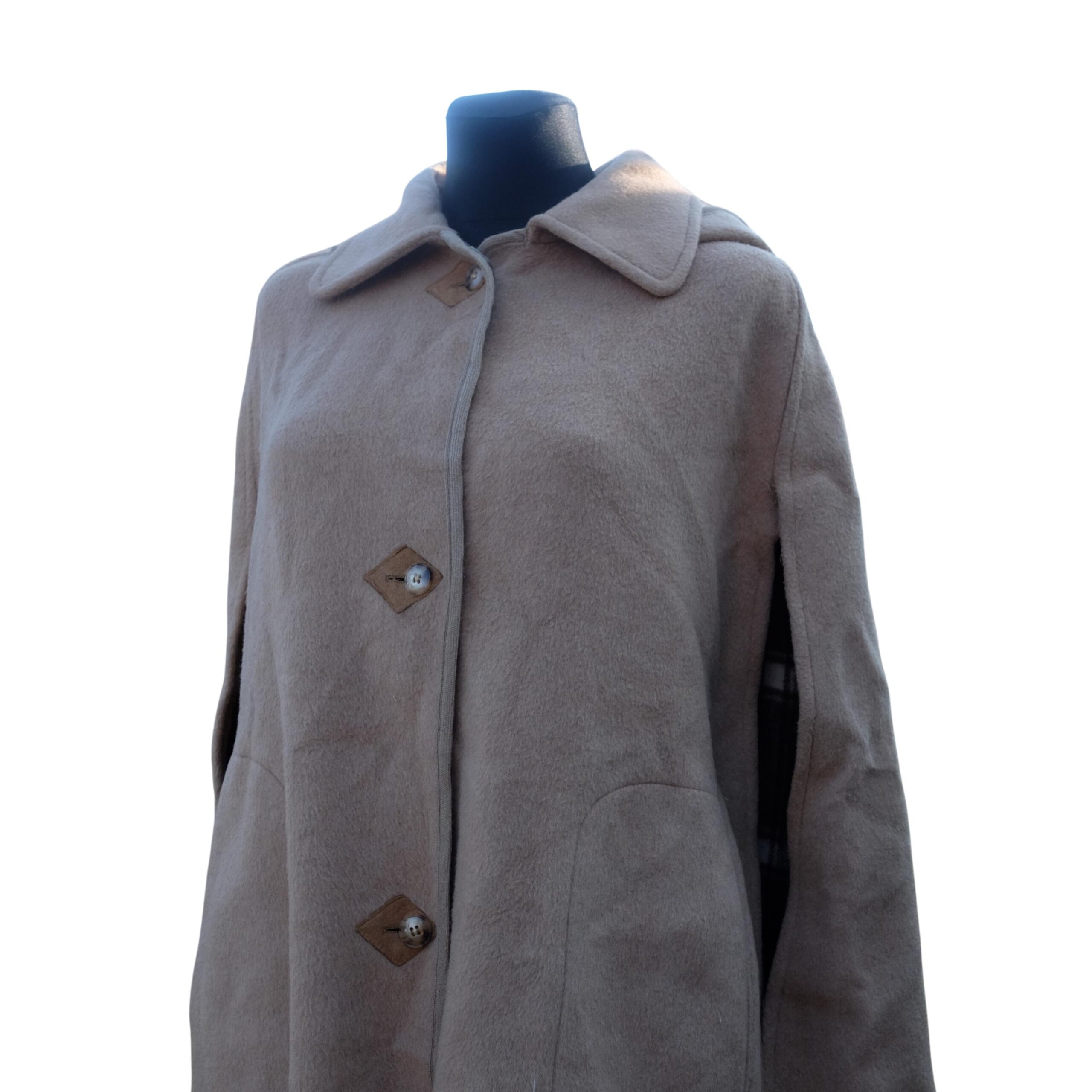 Vintage Elegant Hooded Taupe Cape Coat, Old Money Spring Overcoat - Image 2