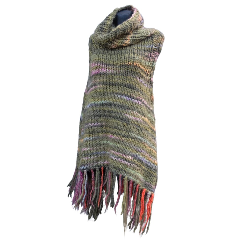 Vintage Boho Earthy Green Poncho