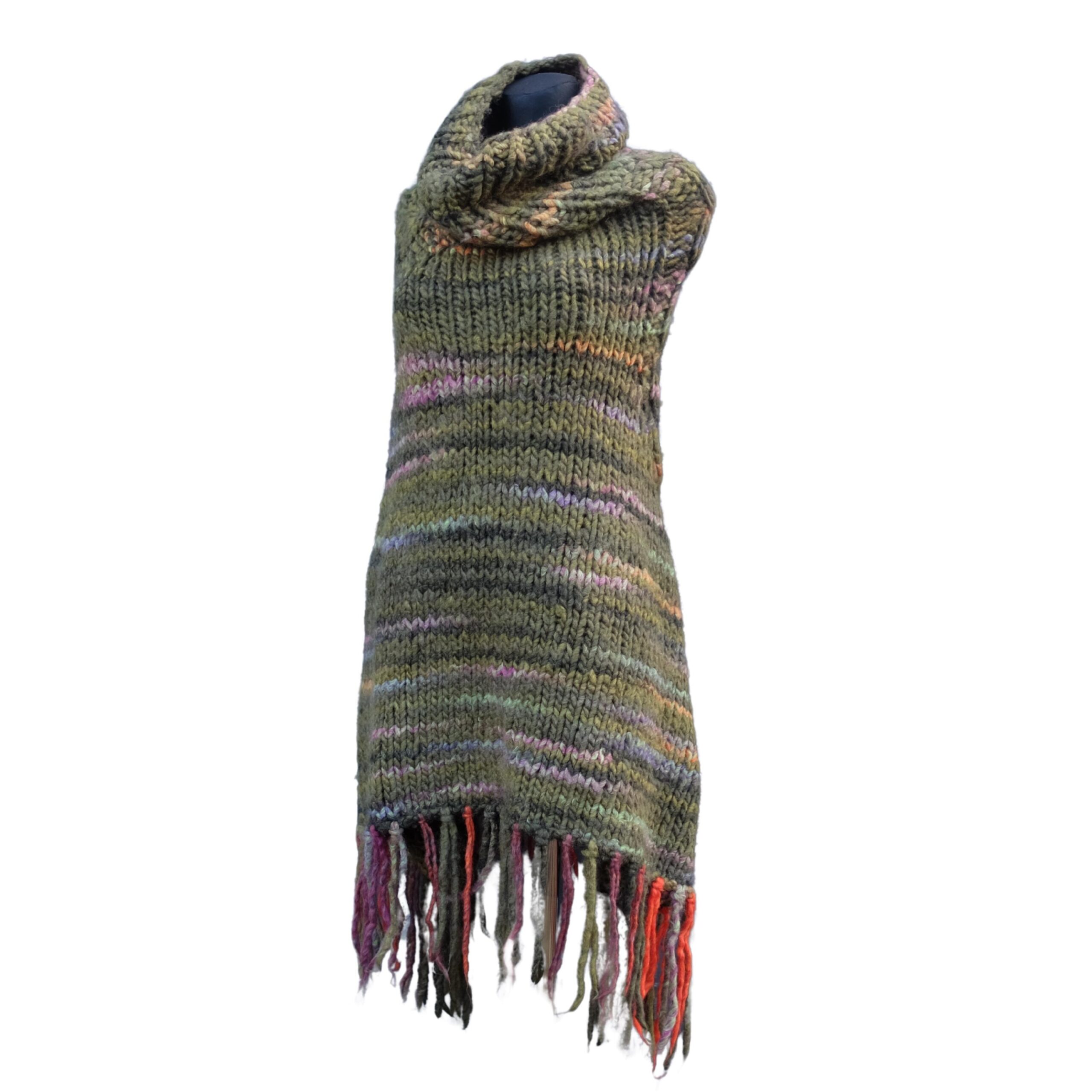 Vintage Boho Earthy Green Poncho - Image 2