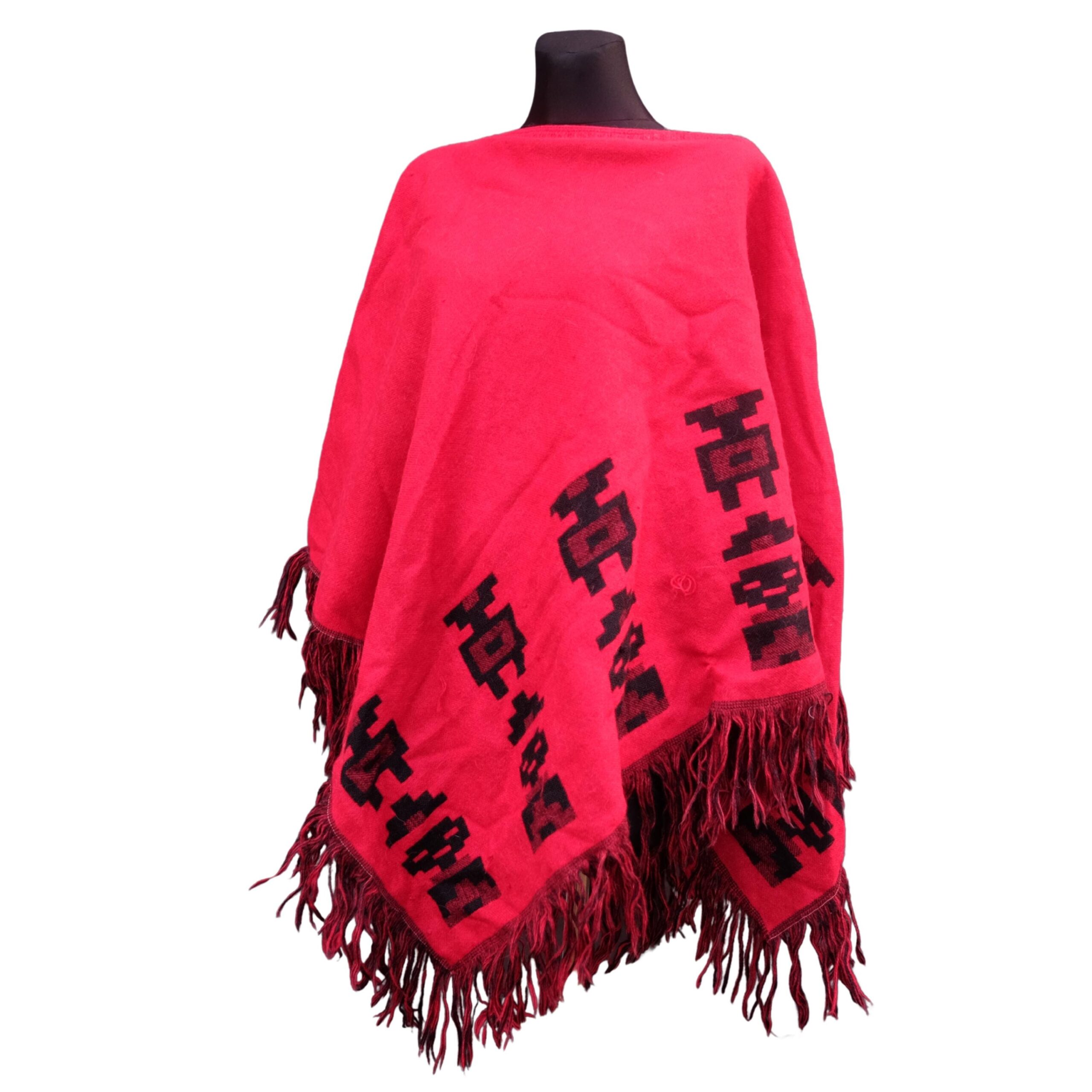 Vintage Reversible Red and Black Poncho - Image 2