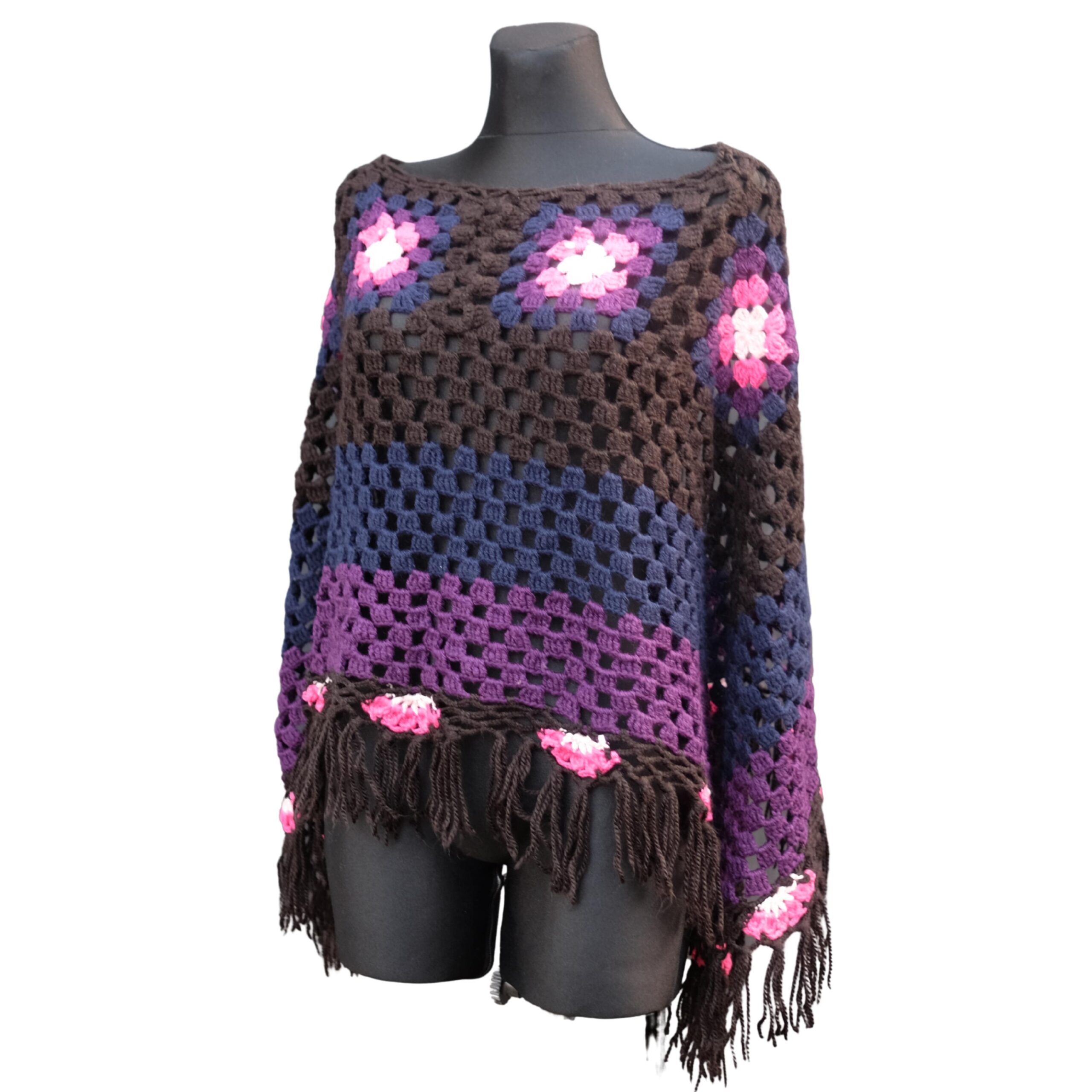 Vintage Granny Square Gradient Crochet Poncho