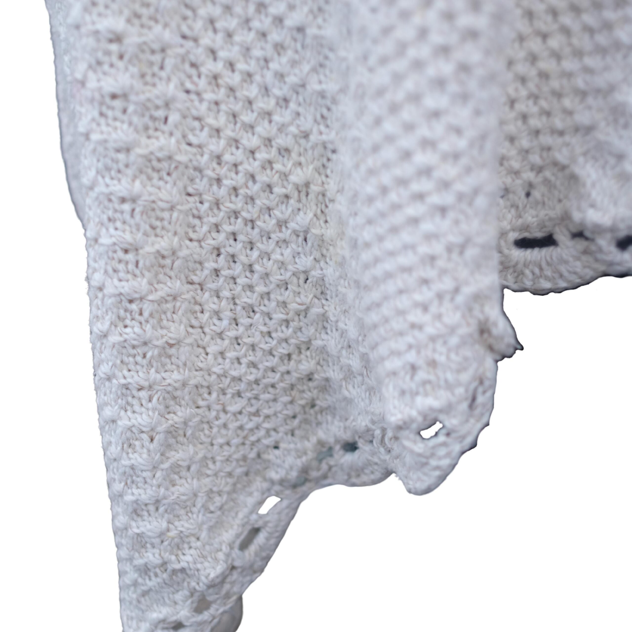 Vintage White Knitted Poncho with Wooden Button, Elegant Classy Knitwear, Old Money - Image 6