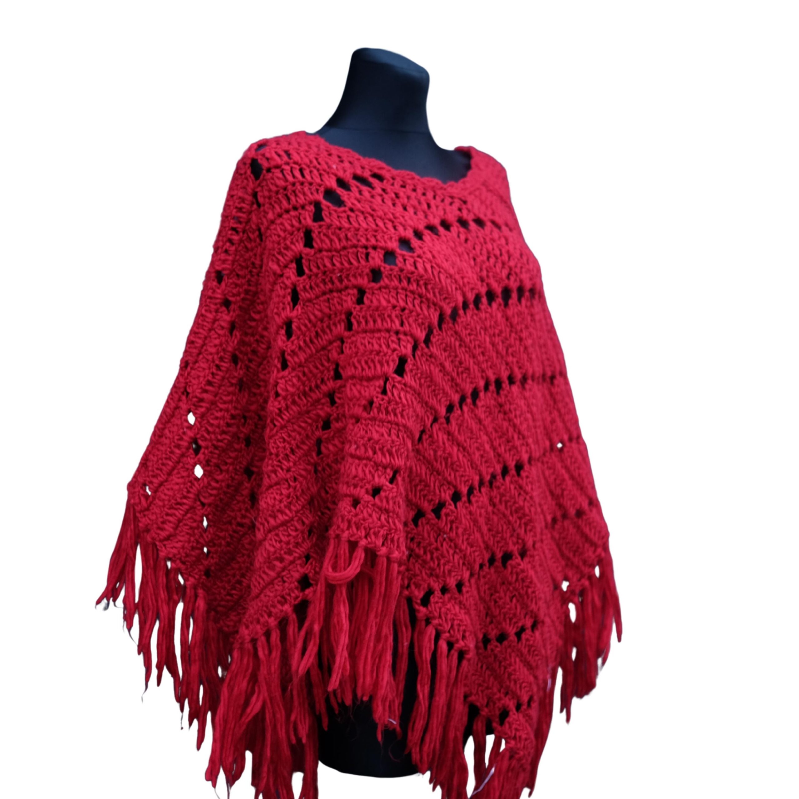 Vintage Red Crochet Poncho - Image 2