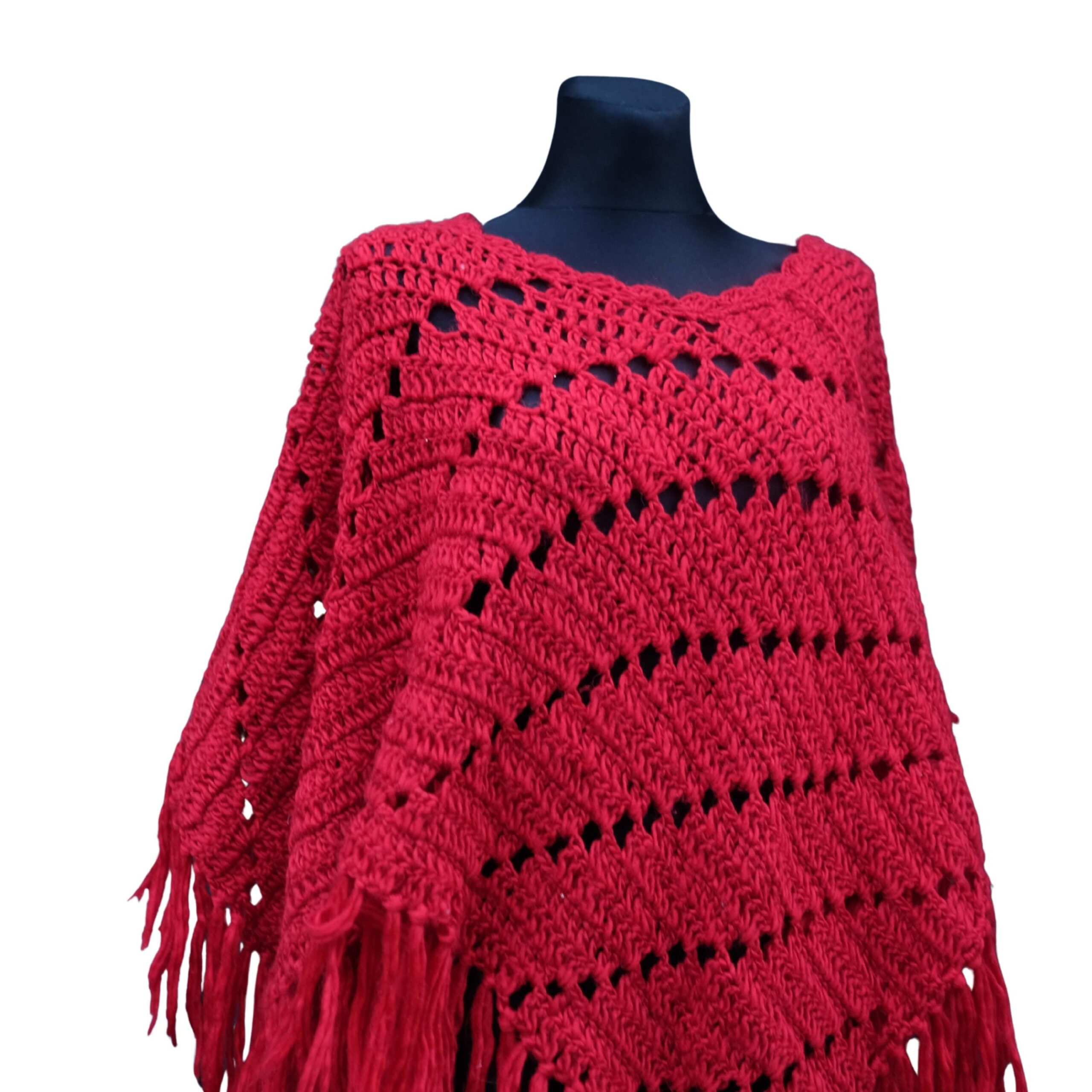 Vintage Red Crochet Poncho - Image 4