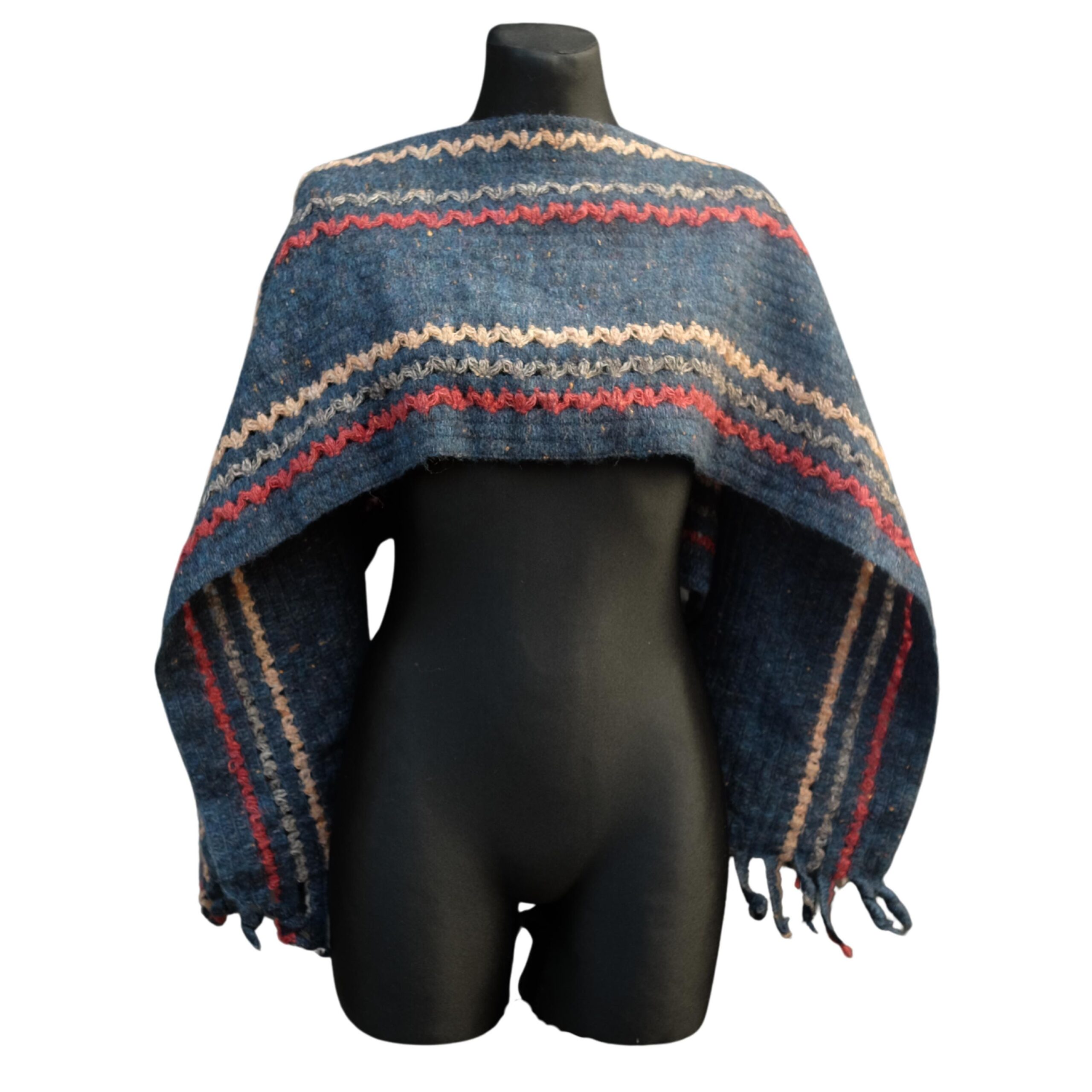 Small Vintage Cropped Dark Blue Poncho
