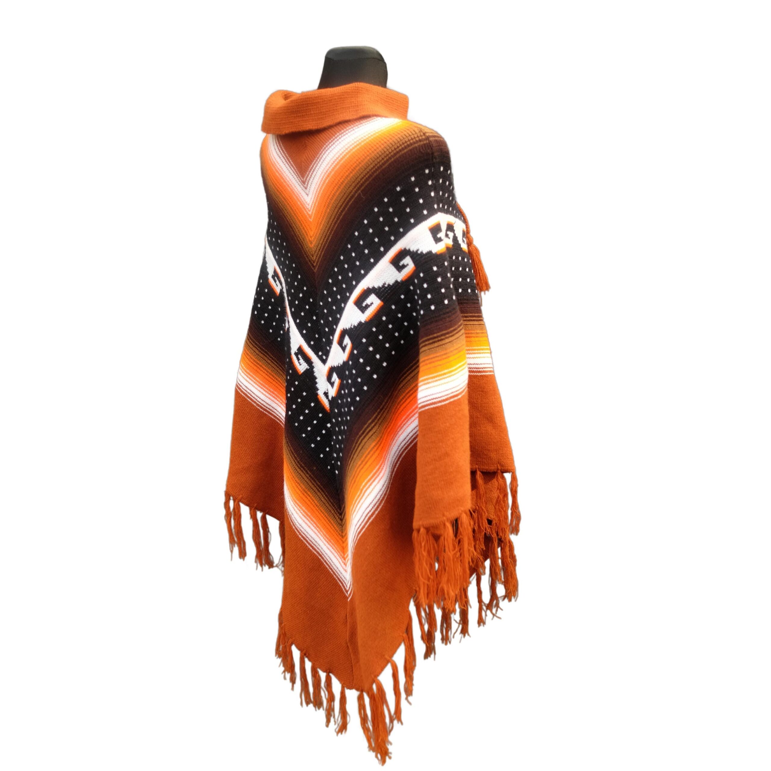 Vintage Neon Orange Geometrical Poncho - Image 3