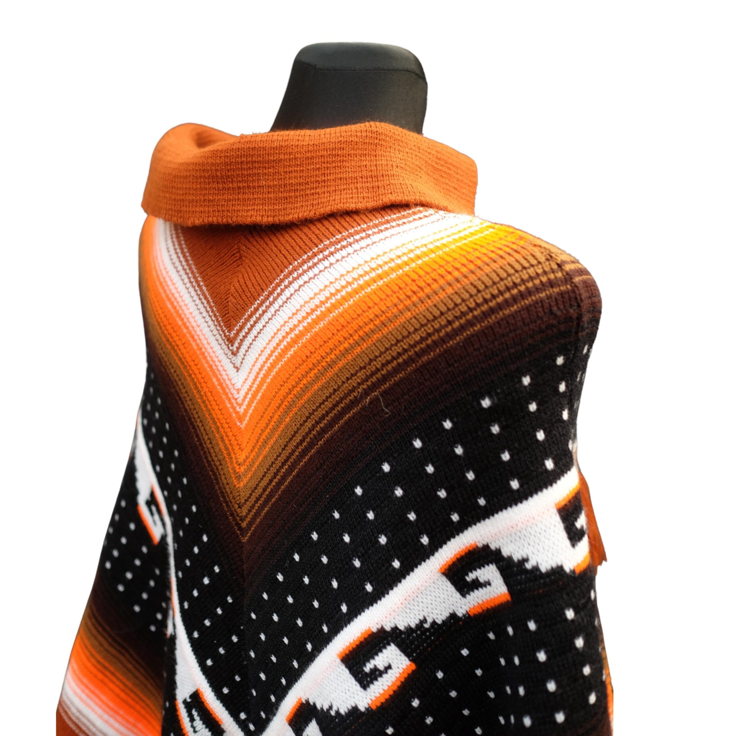 Vintage Neon Orange Geometrical Poncho - Image 7