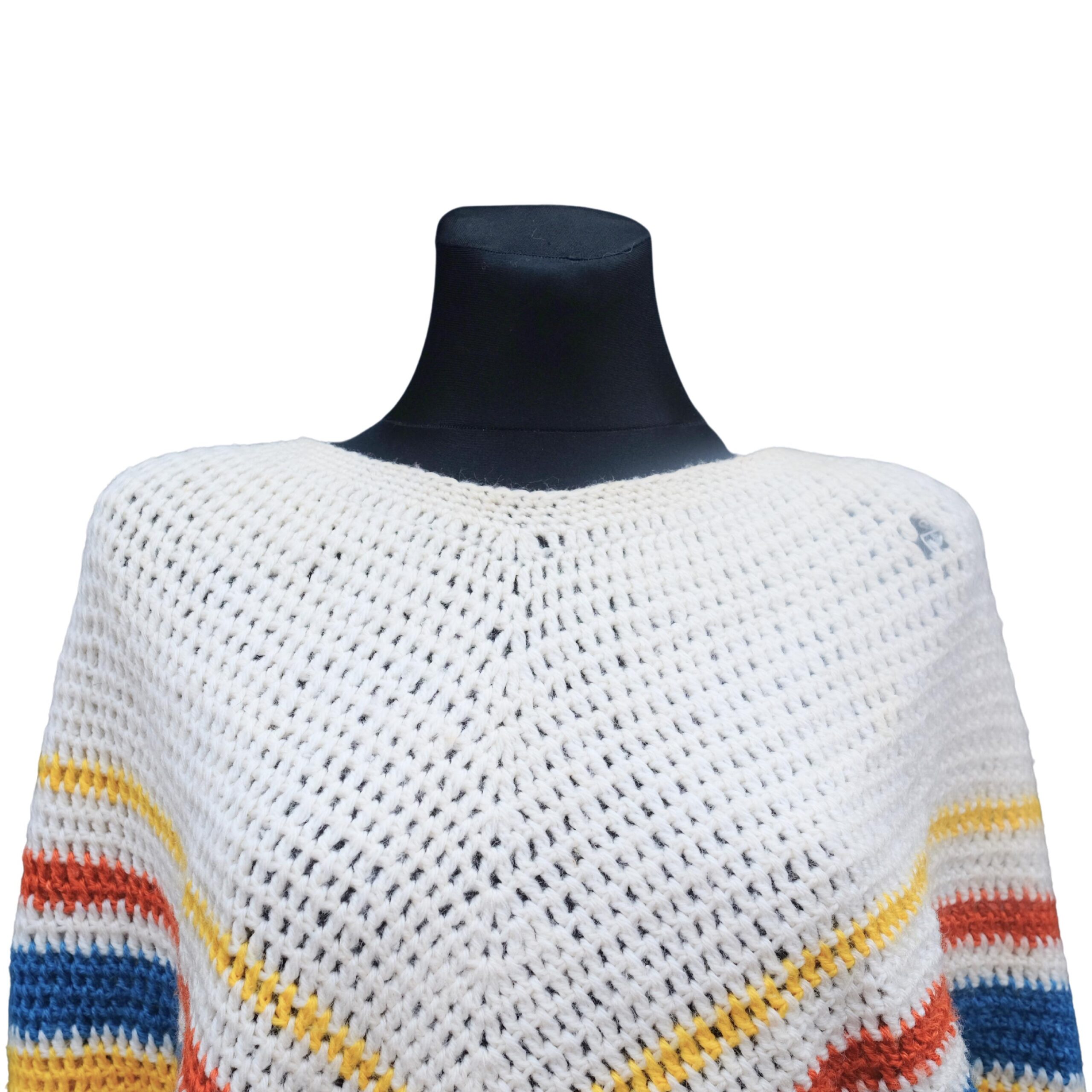 Vintage Crochet White and Blue Poncho - Image 3