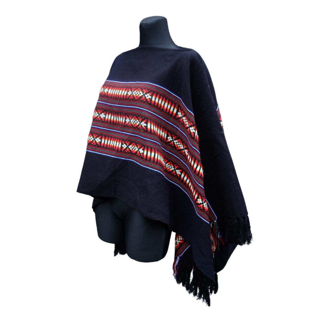 Vintage Boho Small Poncho with Geometrical Pattern