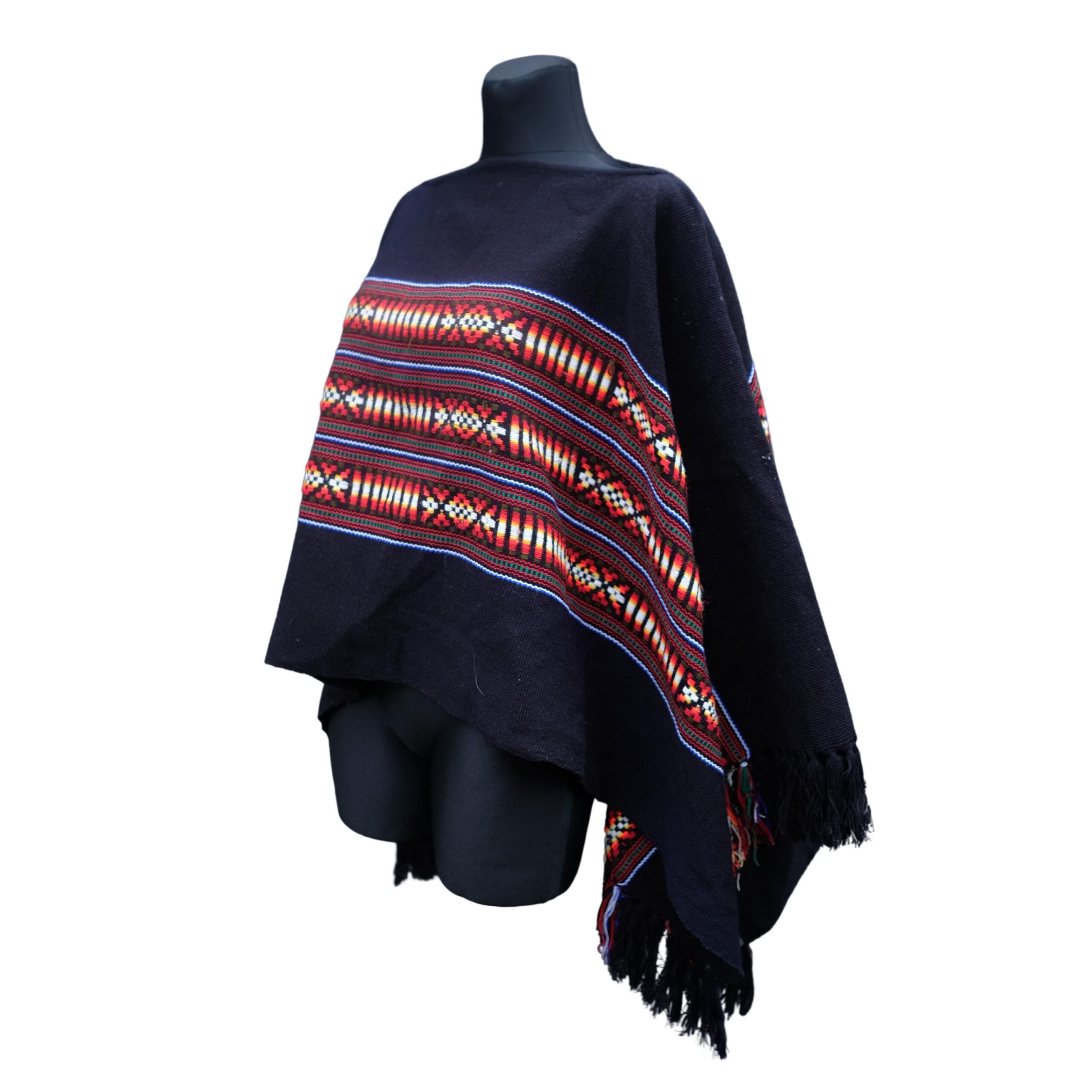 Vintage Boho Small Poncho with Geometrical Pattern