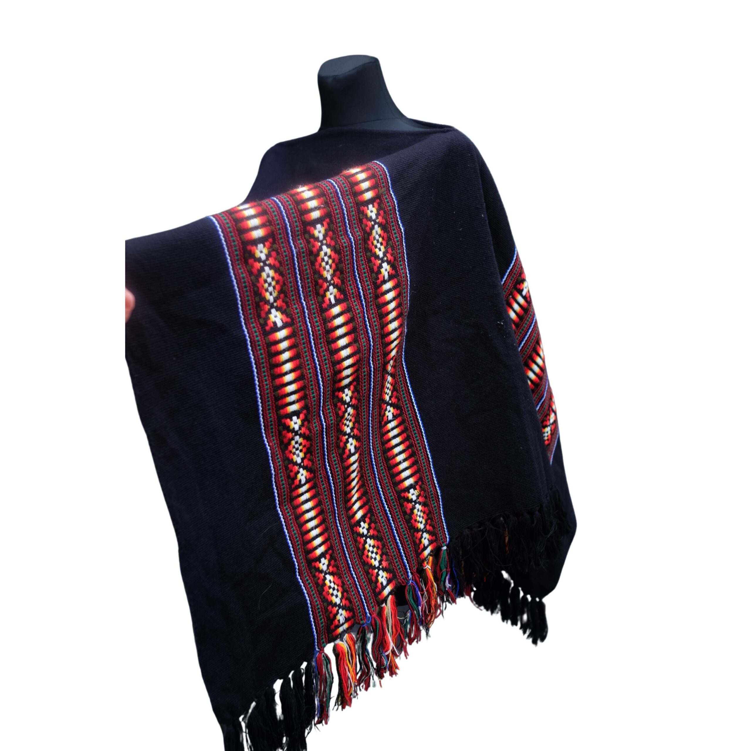 Vintage Boho Small Poncho with Geometrical Pattern - Image 2