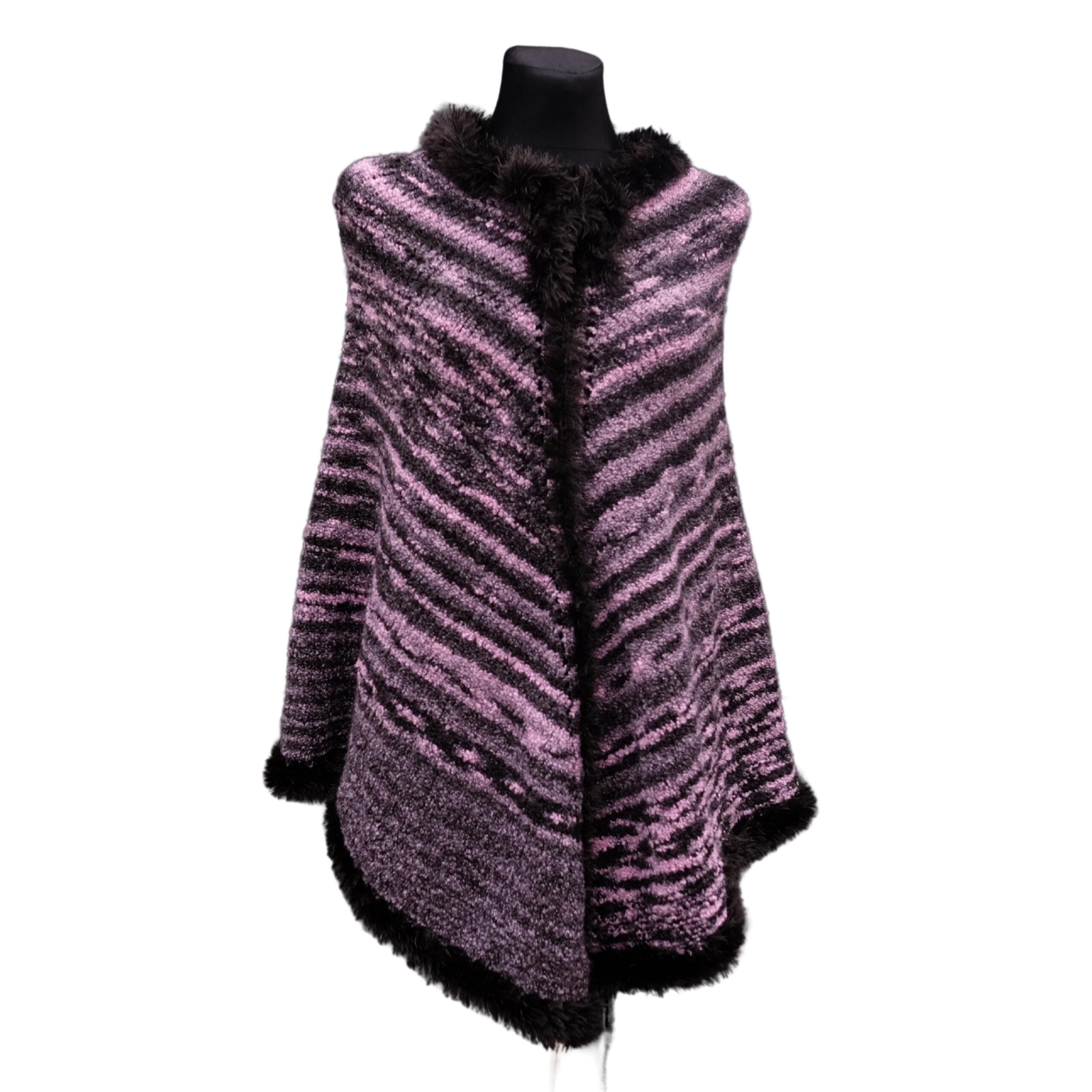 Vintage Knitted Pink Zebra Poncho