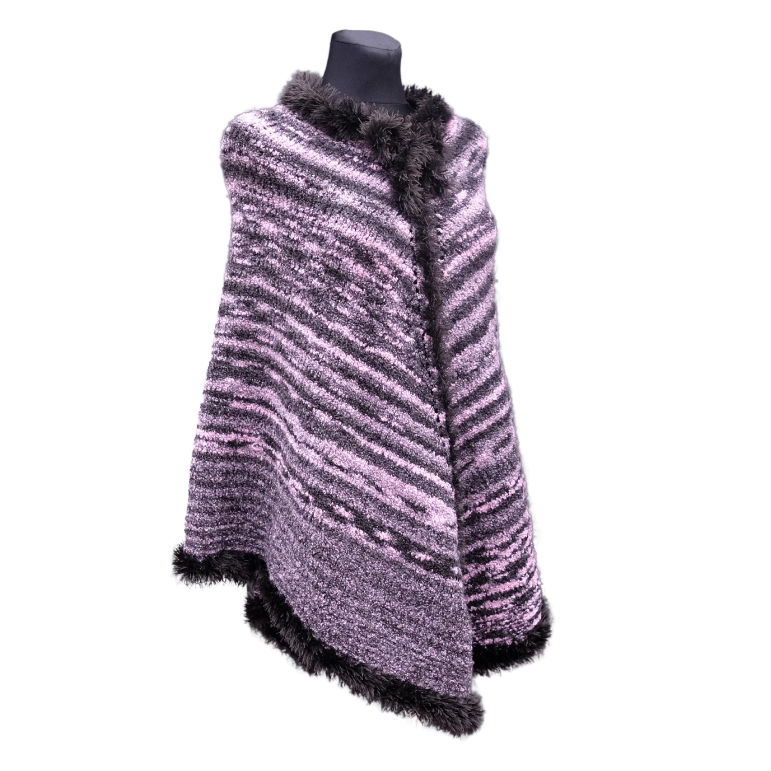 Vintage Knitted Pink Zebra Poncho - Image 2