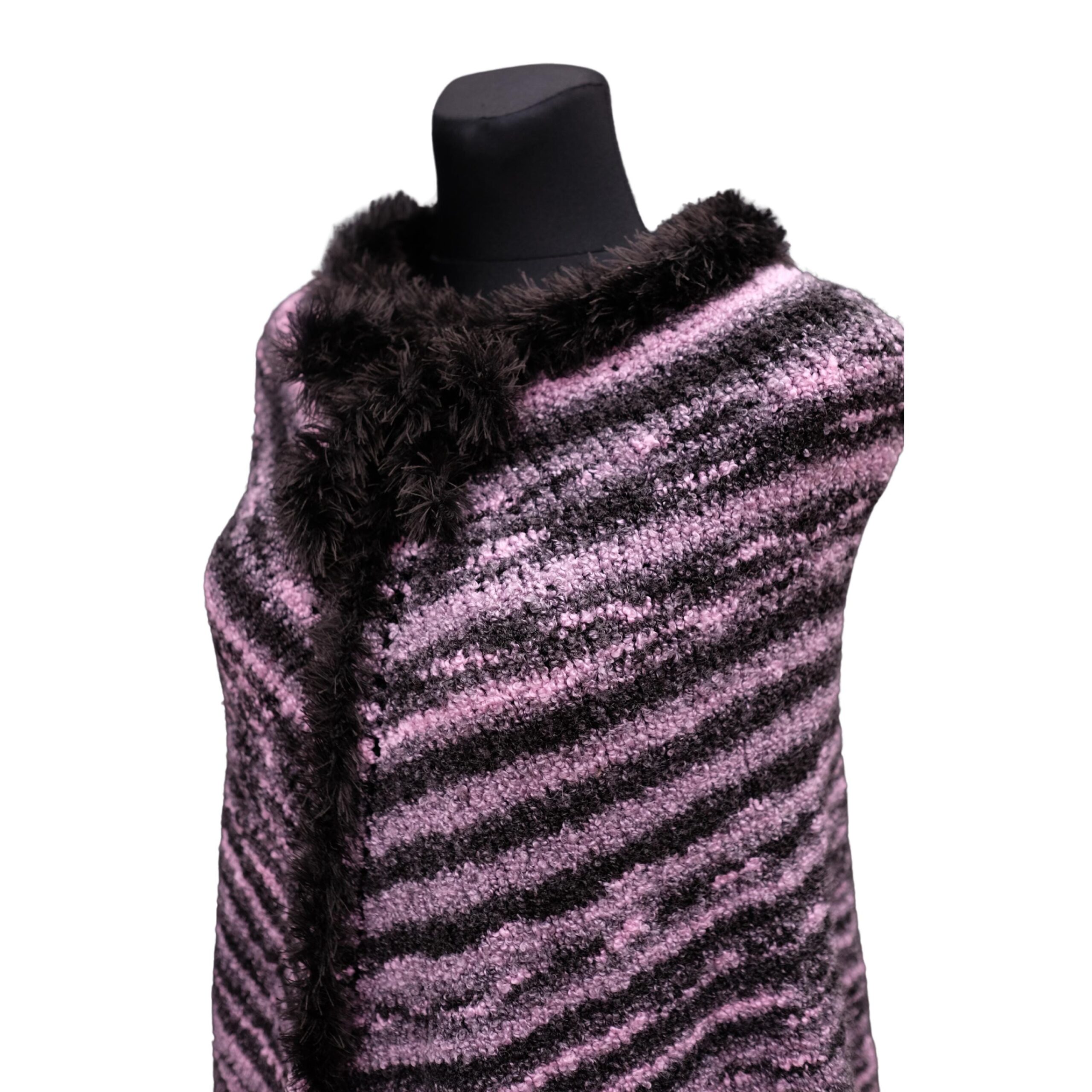 Vintage Knitted Pink Zebra Poncho - Image 5