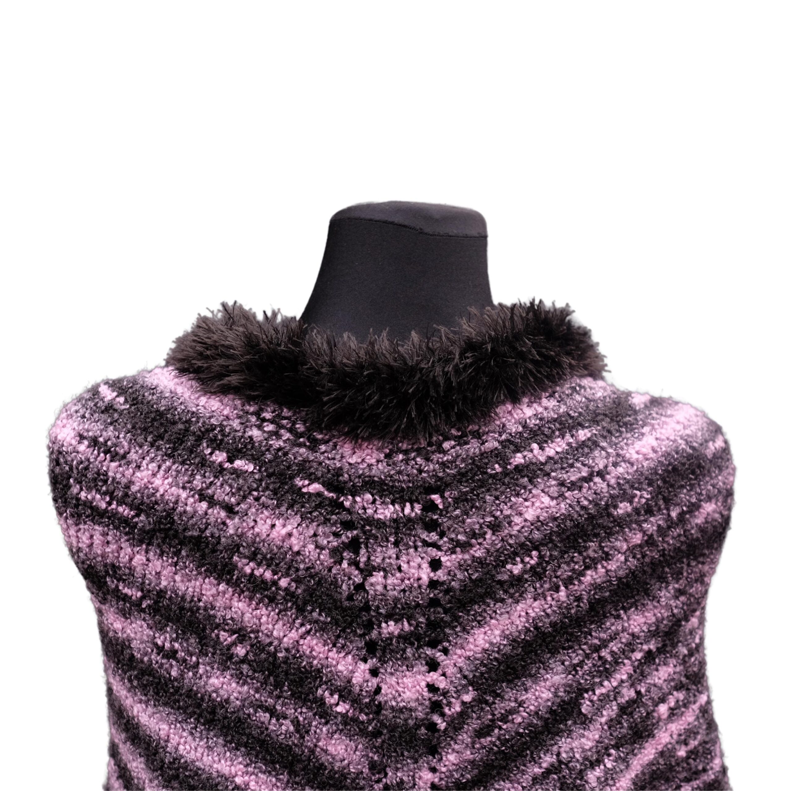 Vintage Knitted Pink Zebra Poncho - Image 4