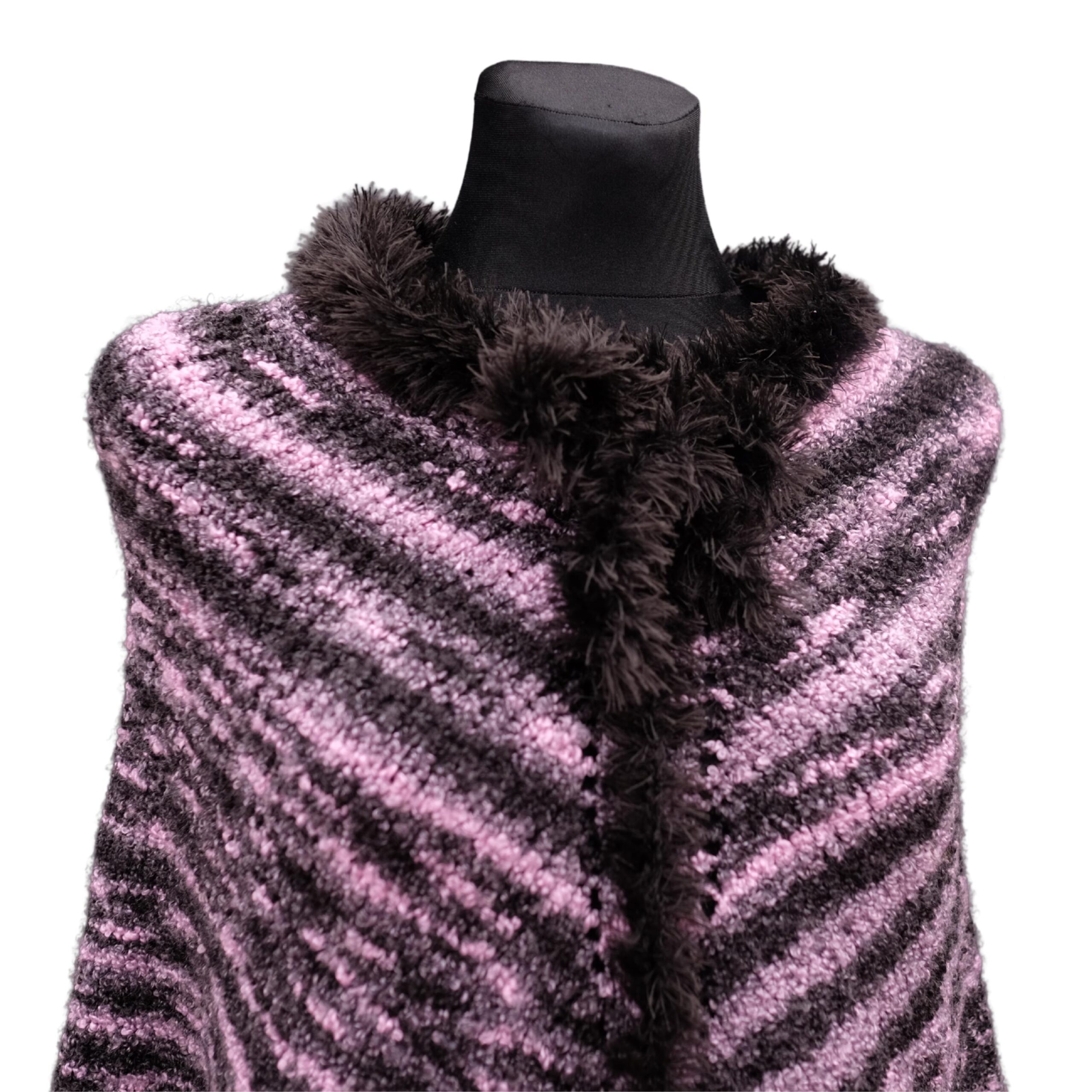 Vintage Knitted Pink Zebra Poncho - Image 3