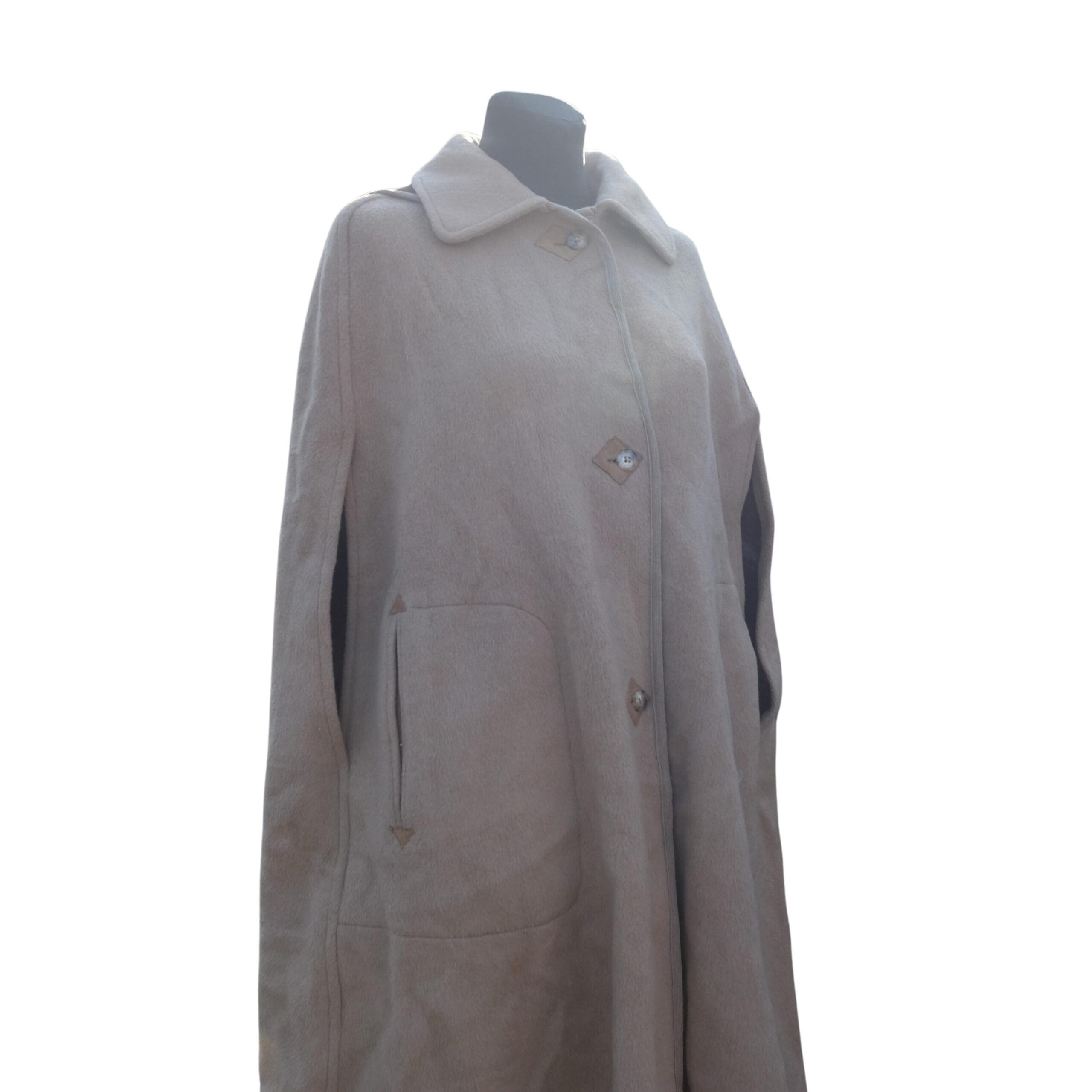 Vintage Elegant Hooded Taupe Cape Coat, Old Money Spring Overcoat - Image 3