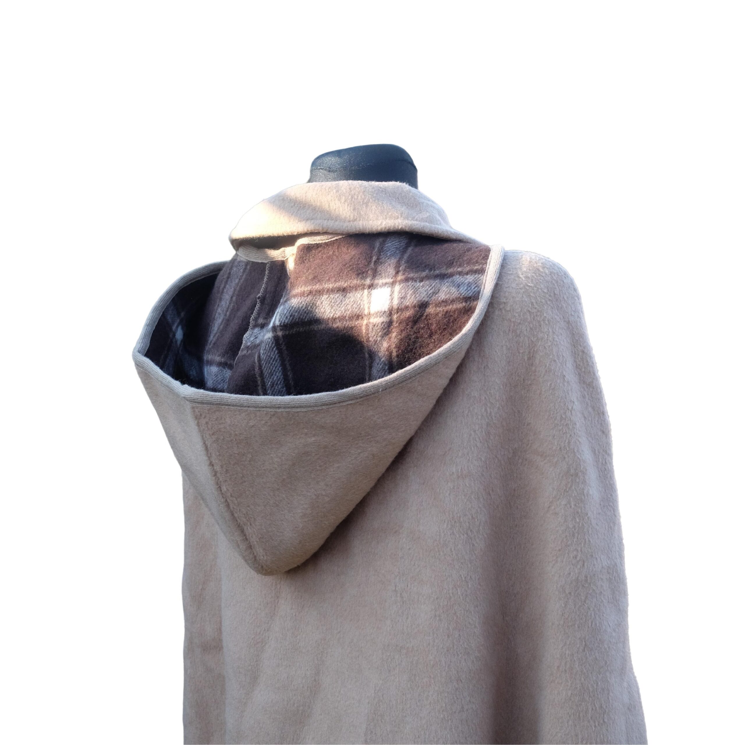 Vintage Elegant Hooded Taupe Cape Coat, Old Money Spring Overcoat - Image 5