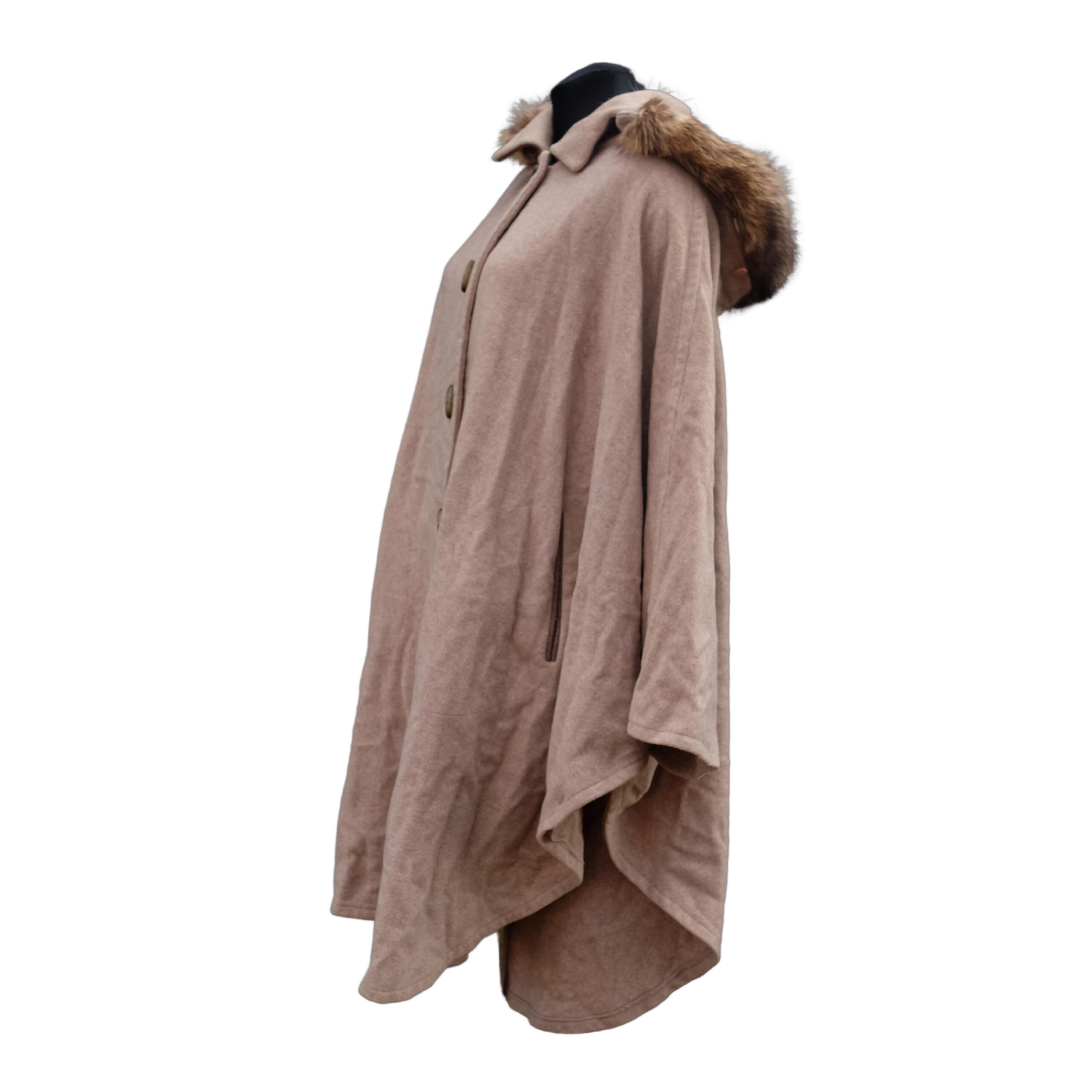 Elegant Taupe Vintage Cape Coat with Fur, Cashmere and Wool blend - Image 3