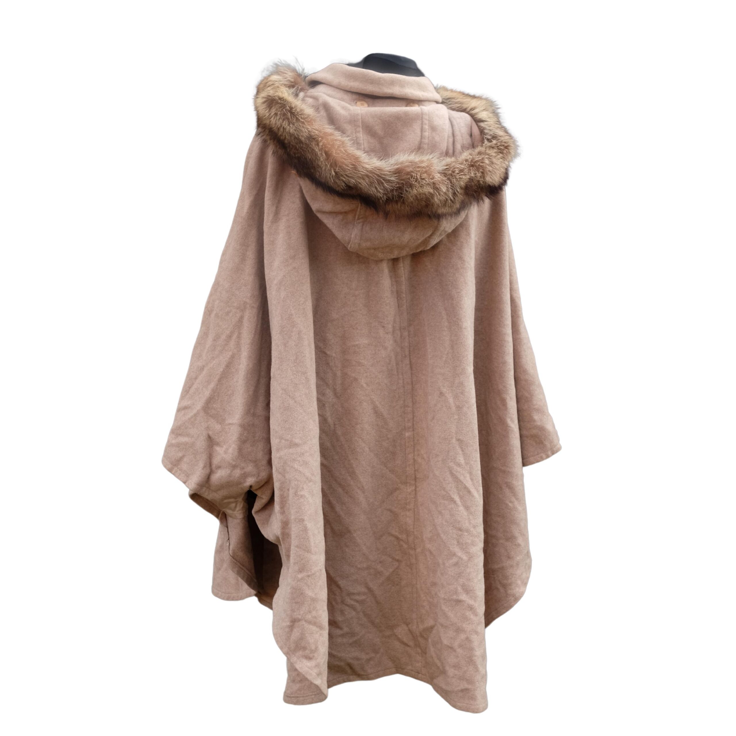 Elegant Taupe Vintage Cape Coat with Fur, Cashmere and Wool blend - Image 4
