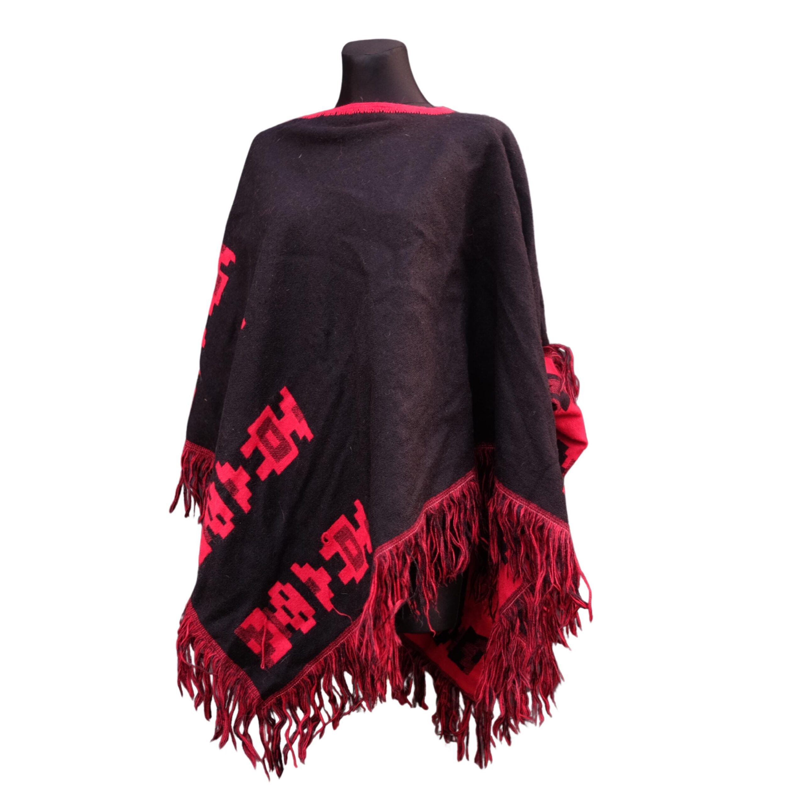 Vintage Reversible Red and Black Poncho - Image 6