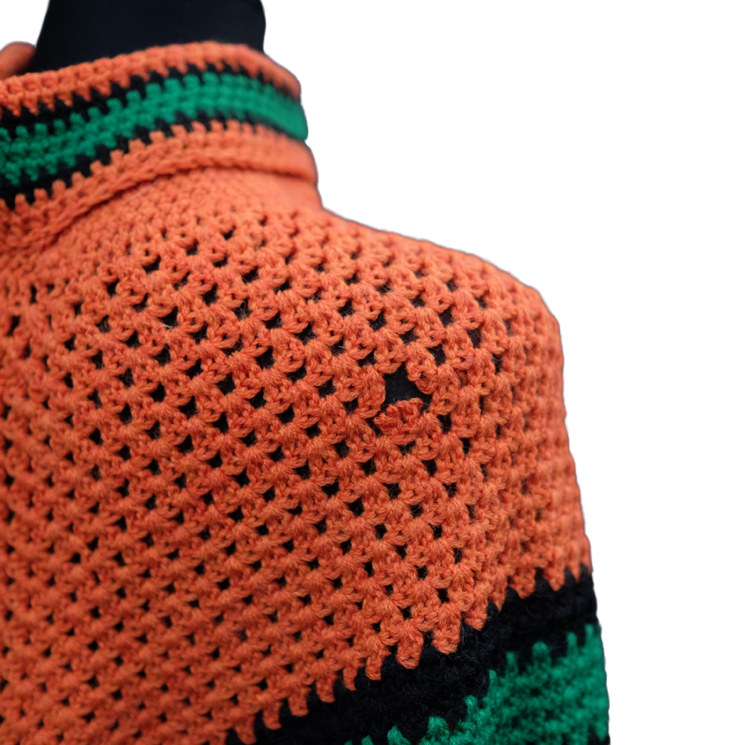 Vintage Crochet Orange and Green Poncho - Image 6