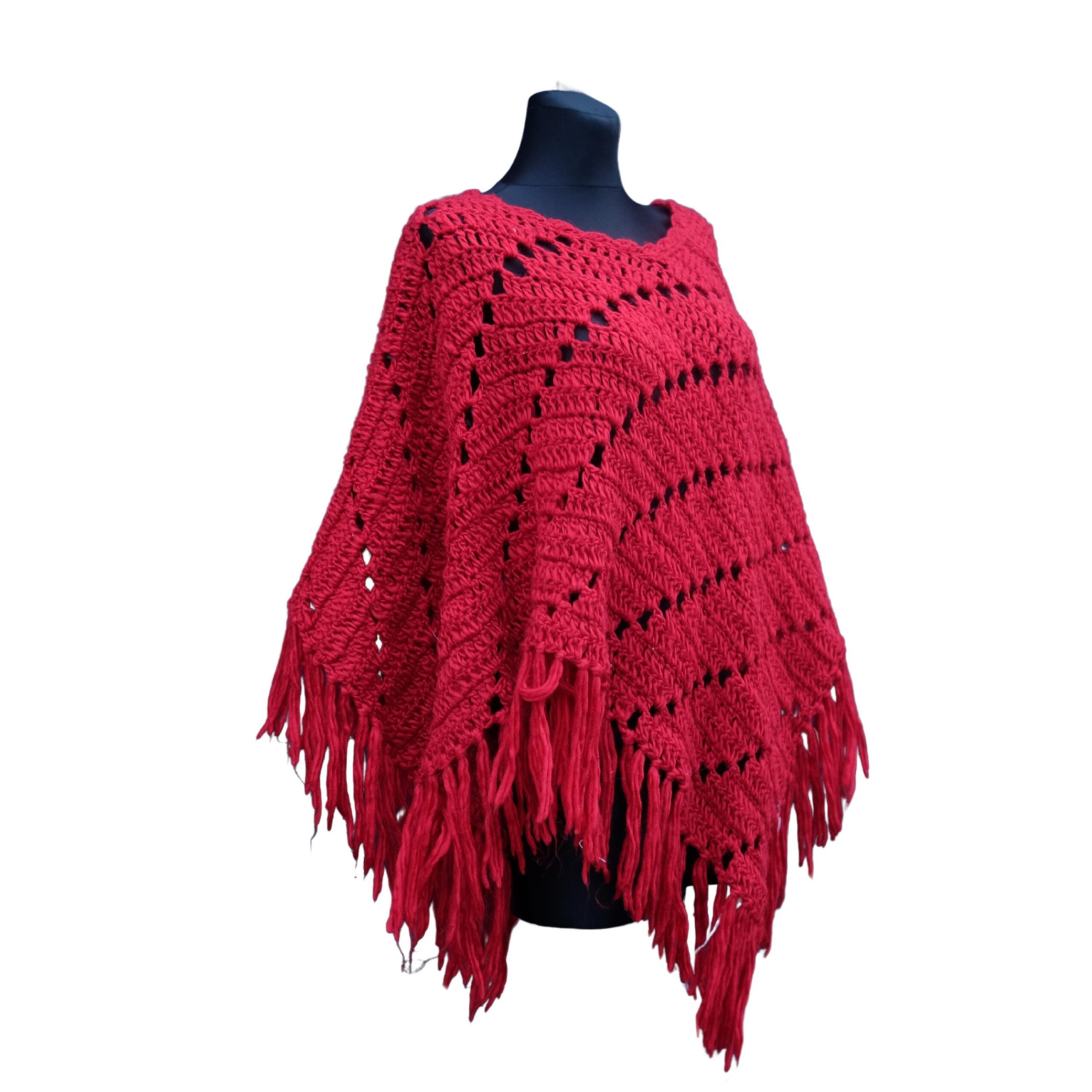 Vintage Red Crochet Poncho - Image 3