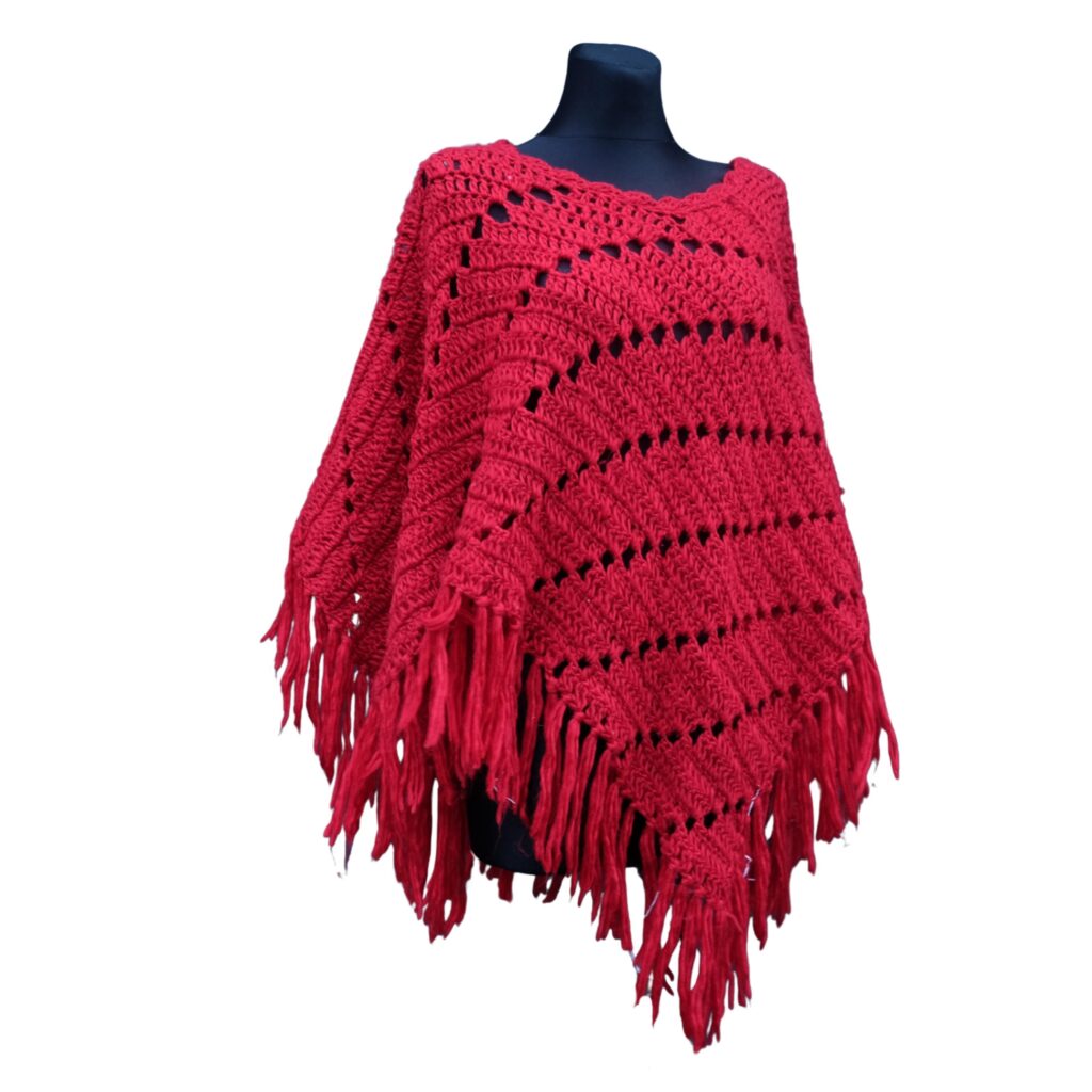 Vintage Red Crochet Poncho
