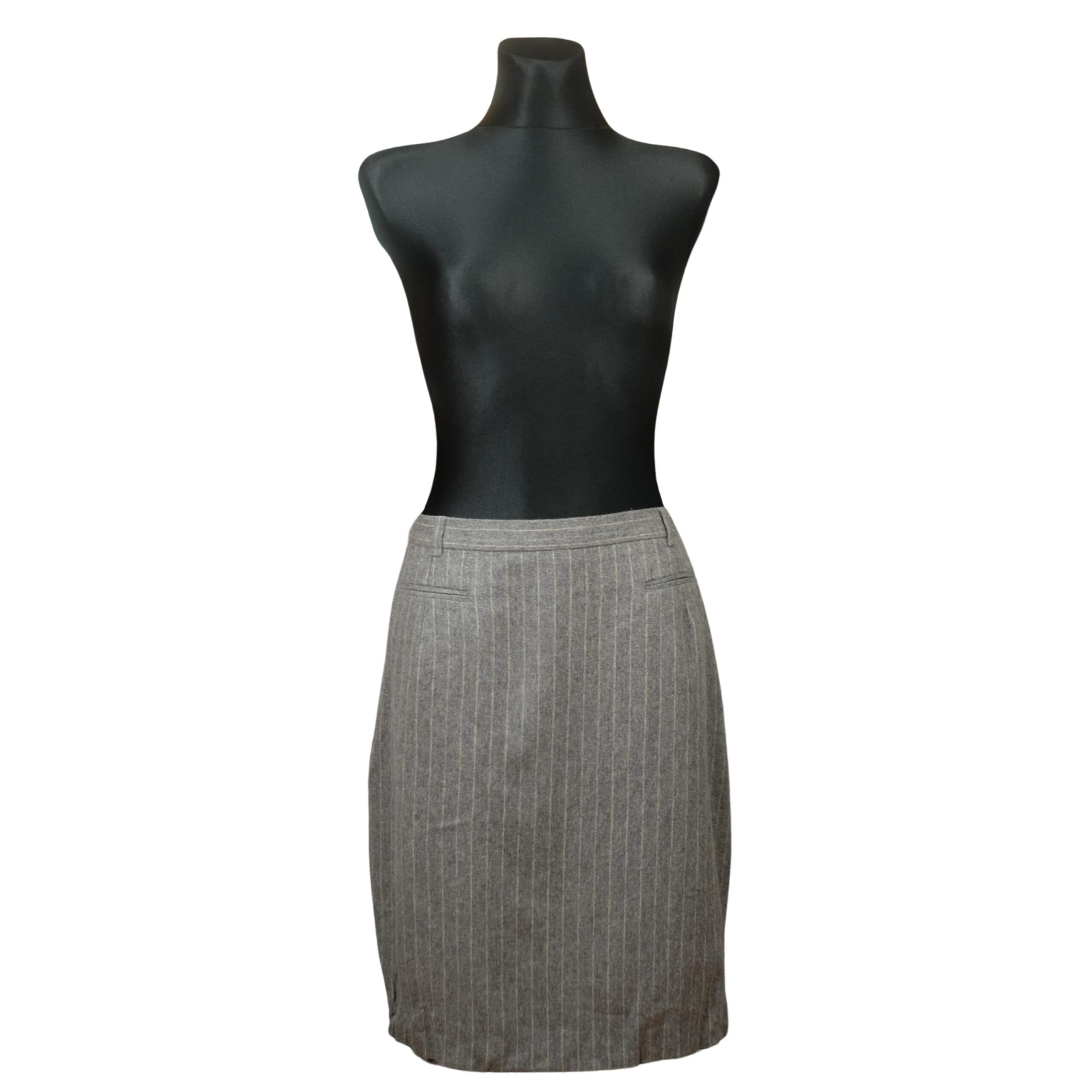 Vintage Grey Mini Striped Wool Pencil Skirt