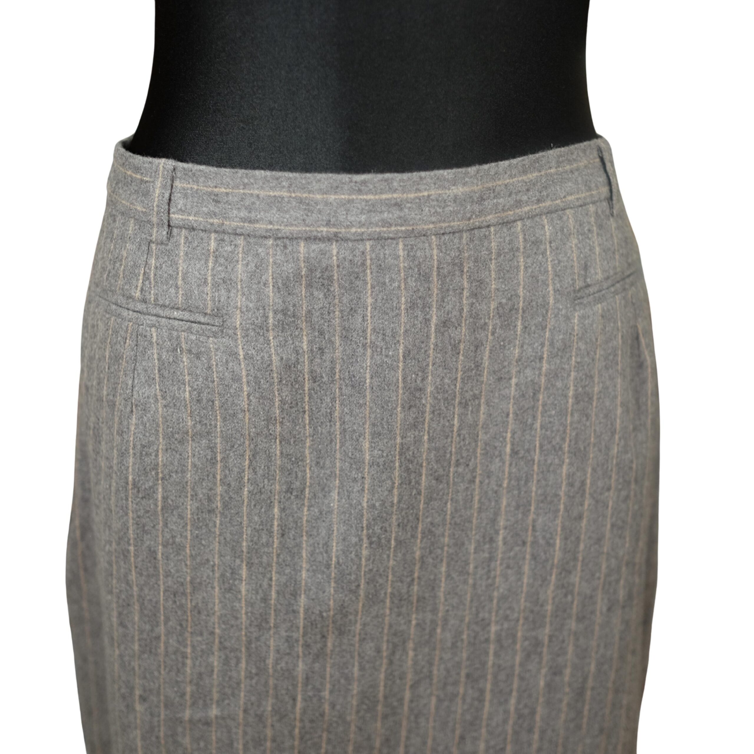 Vintage Grey Mini Striped Wool Pencil Skirt - Image 5