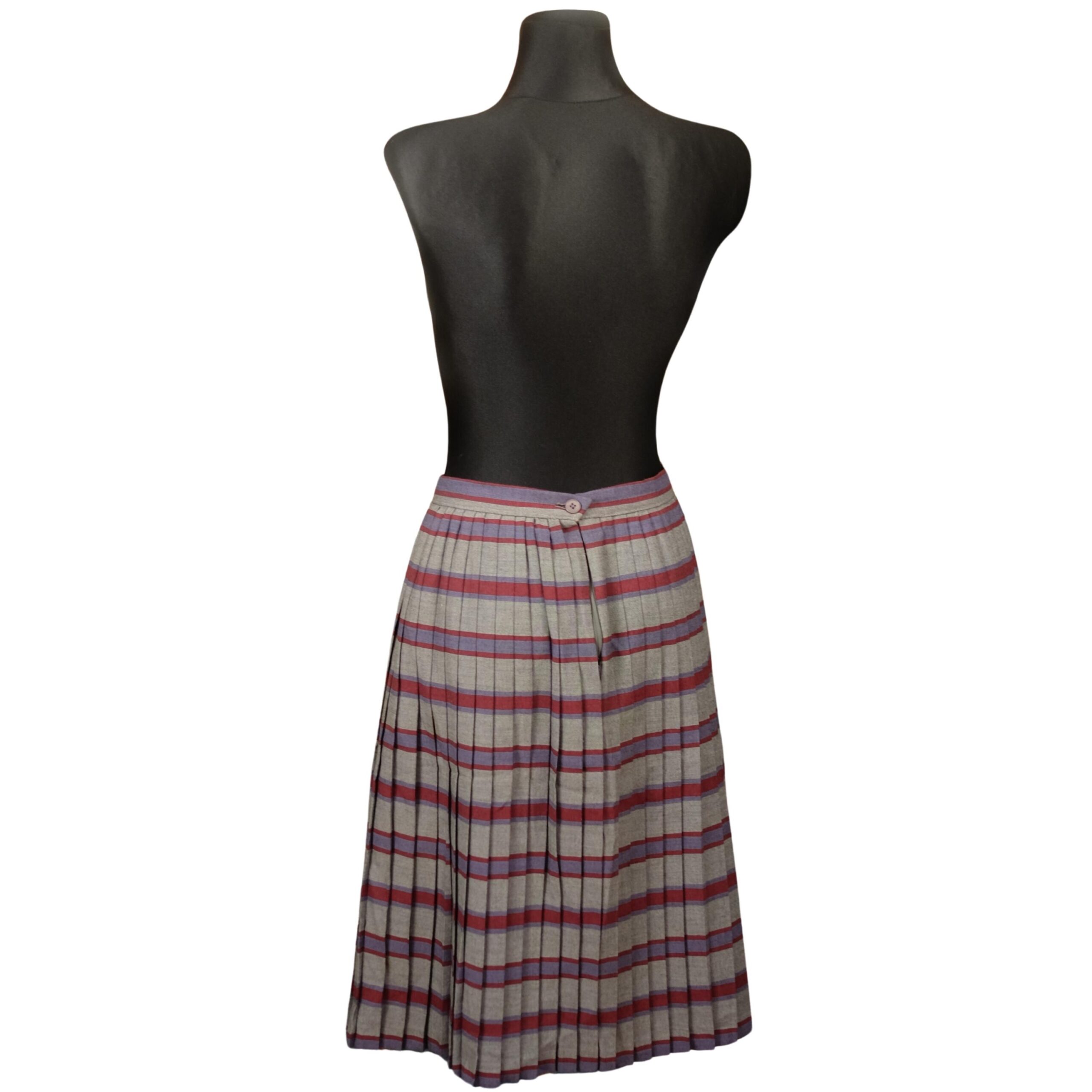 Vintage Stripped Grey Pleated Skirt Red and Blue Stripes - Image 4
