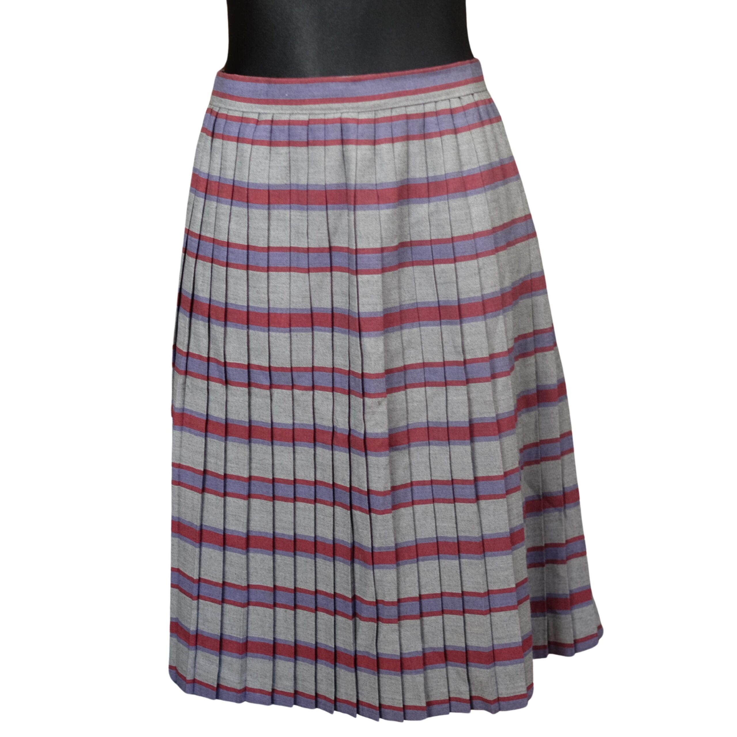 Vintage Stripped Grey Pleated Skirt Red and Blue Stripes - Image 5