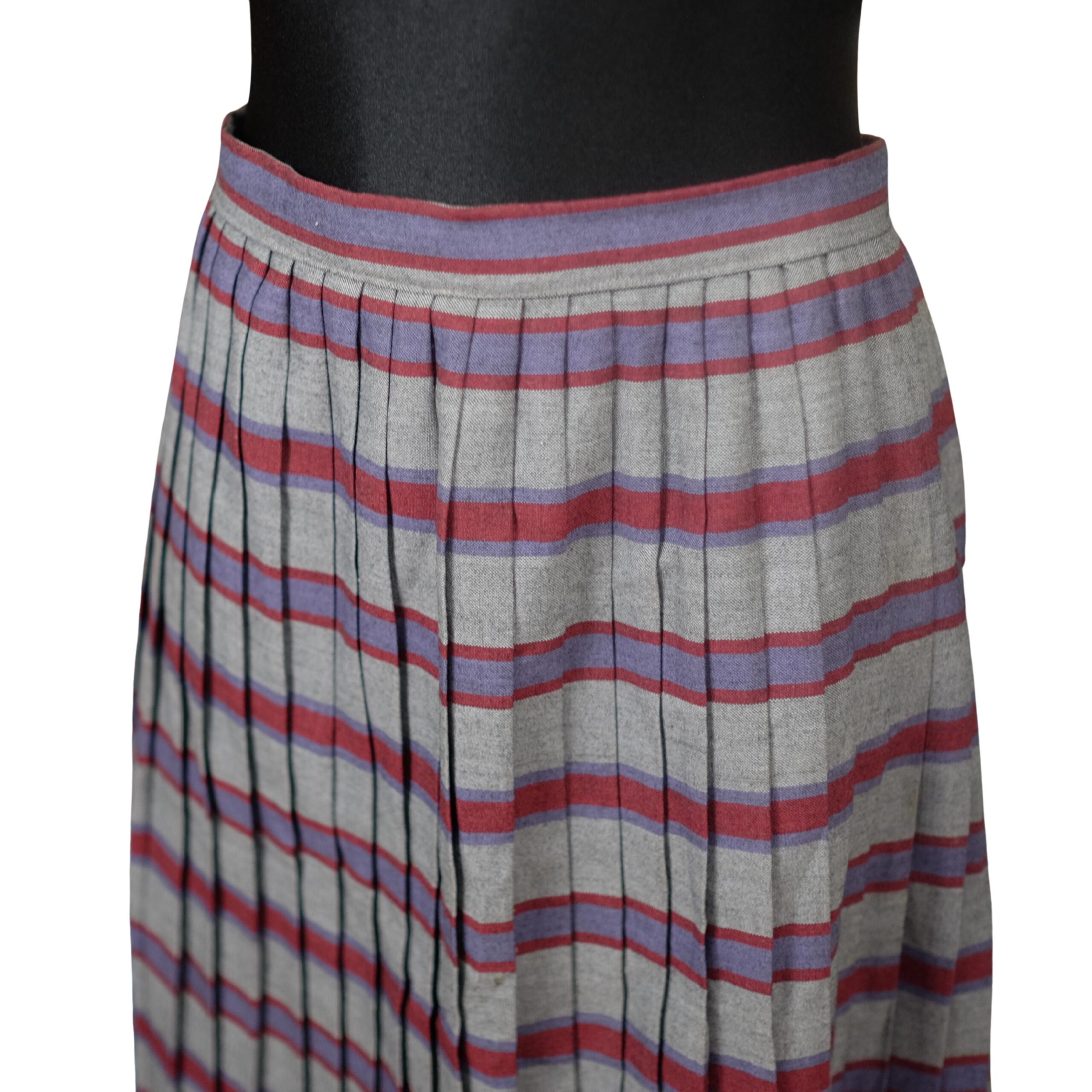 Vintage Stripped Grey Pleated Skirt Red and Blue Stripes - Image 6