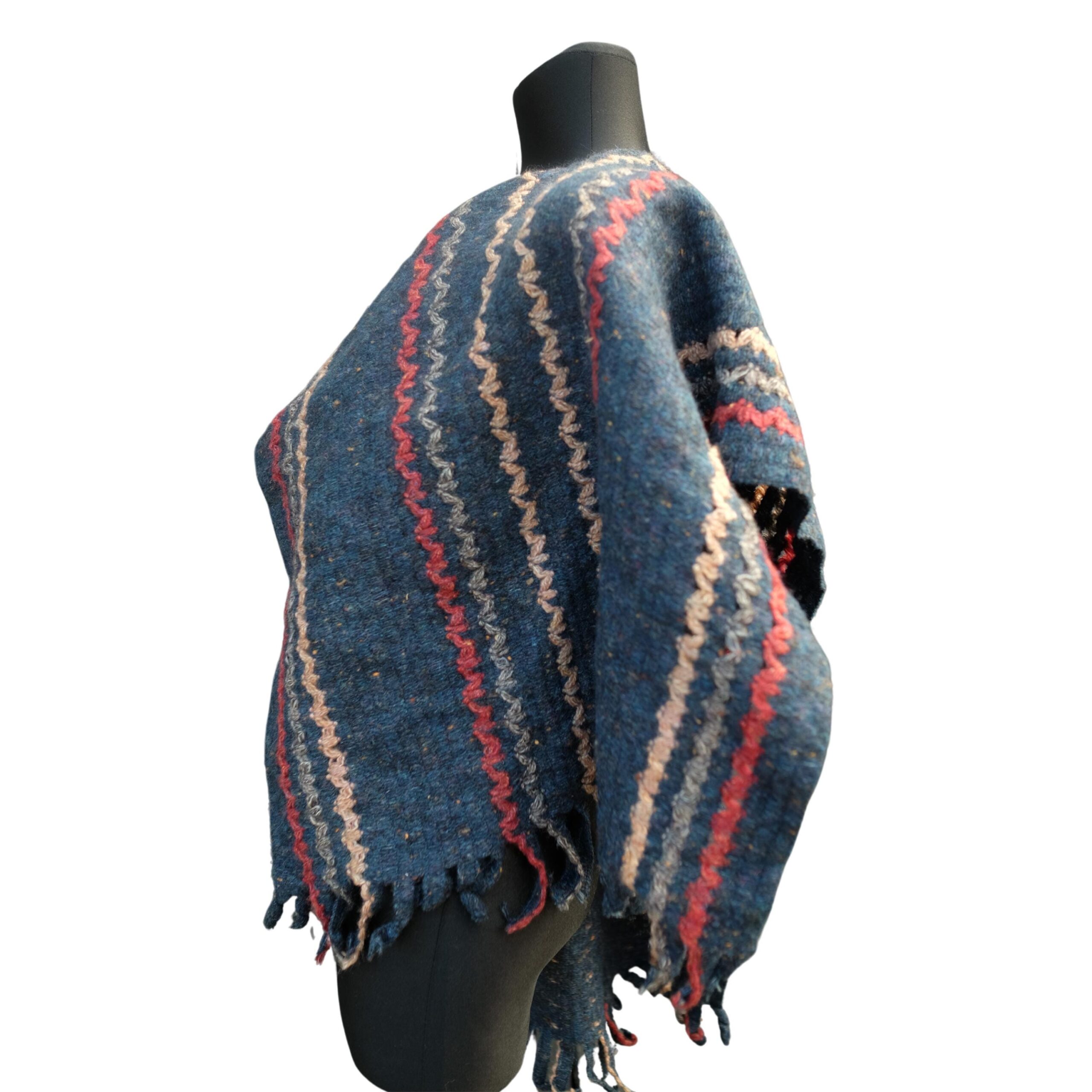 Small Vintage Cropped Dark Blue Poncho - Image 2