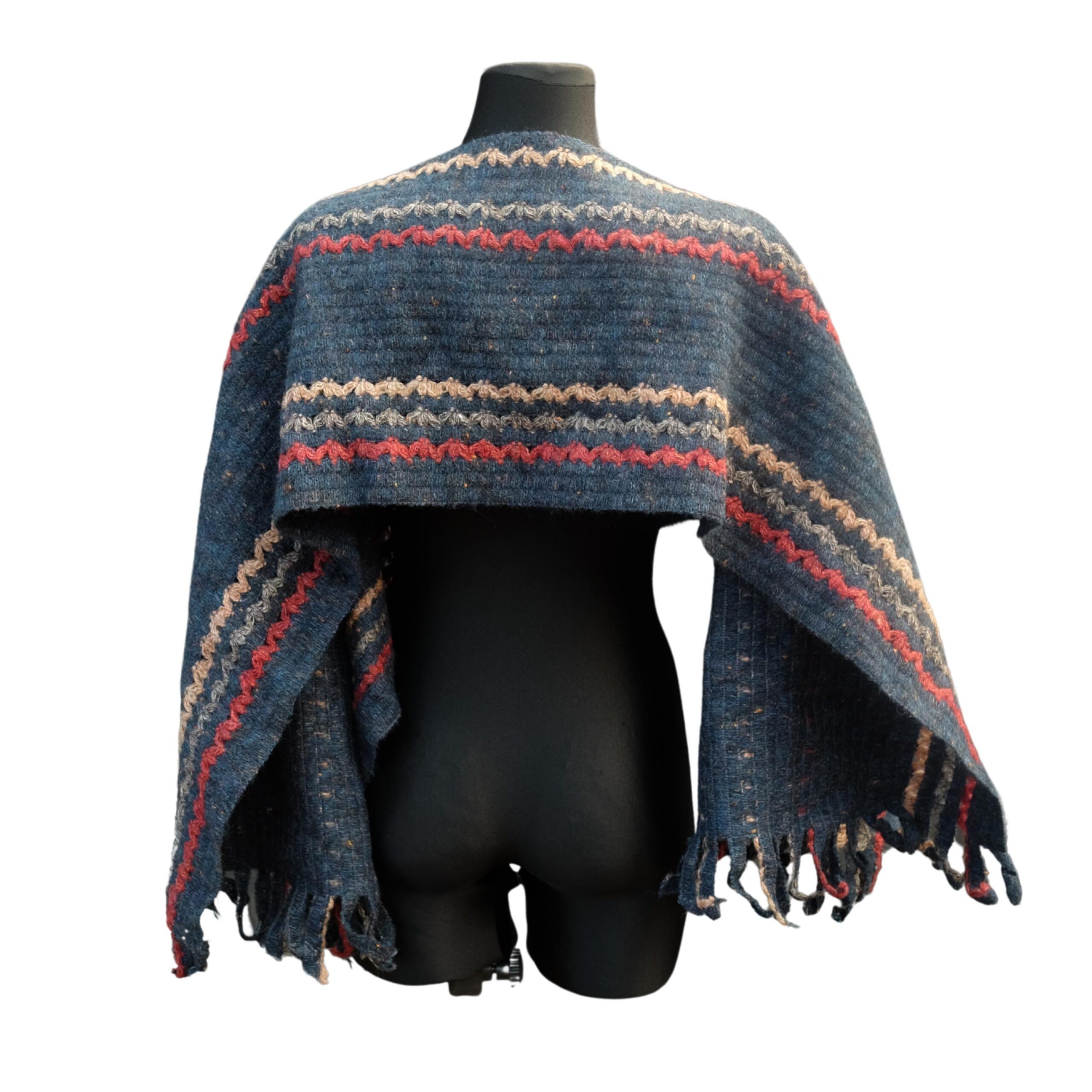 Small Vintage Cropped Dark Blue Poncho - Image 3