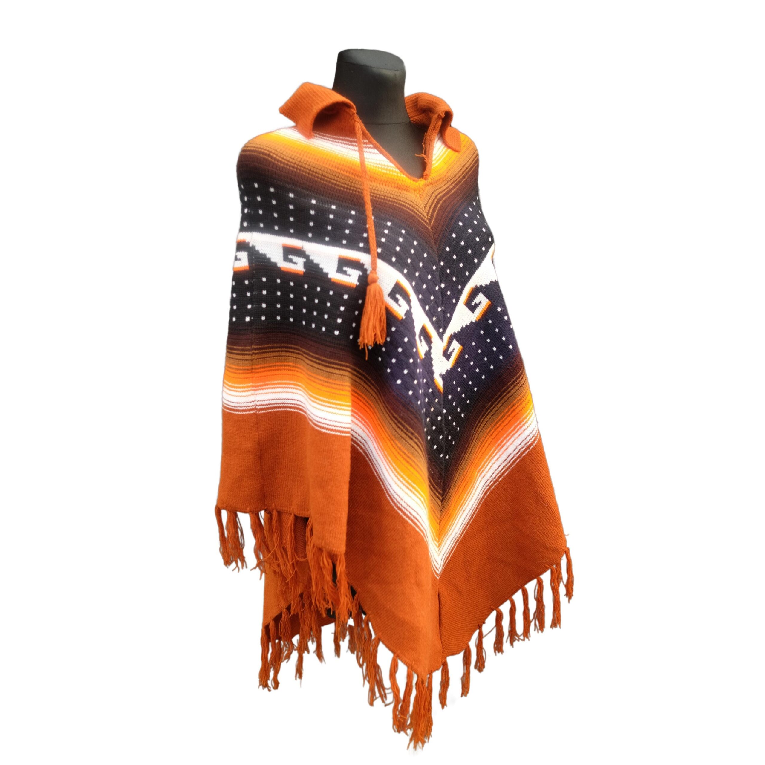 Vintage Neon Orange Geometrical Poncho - Image 2
