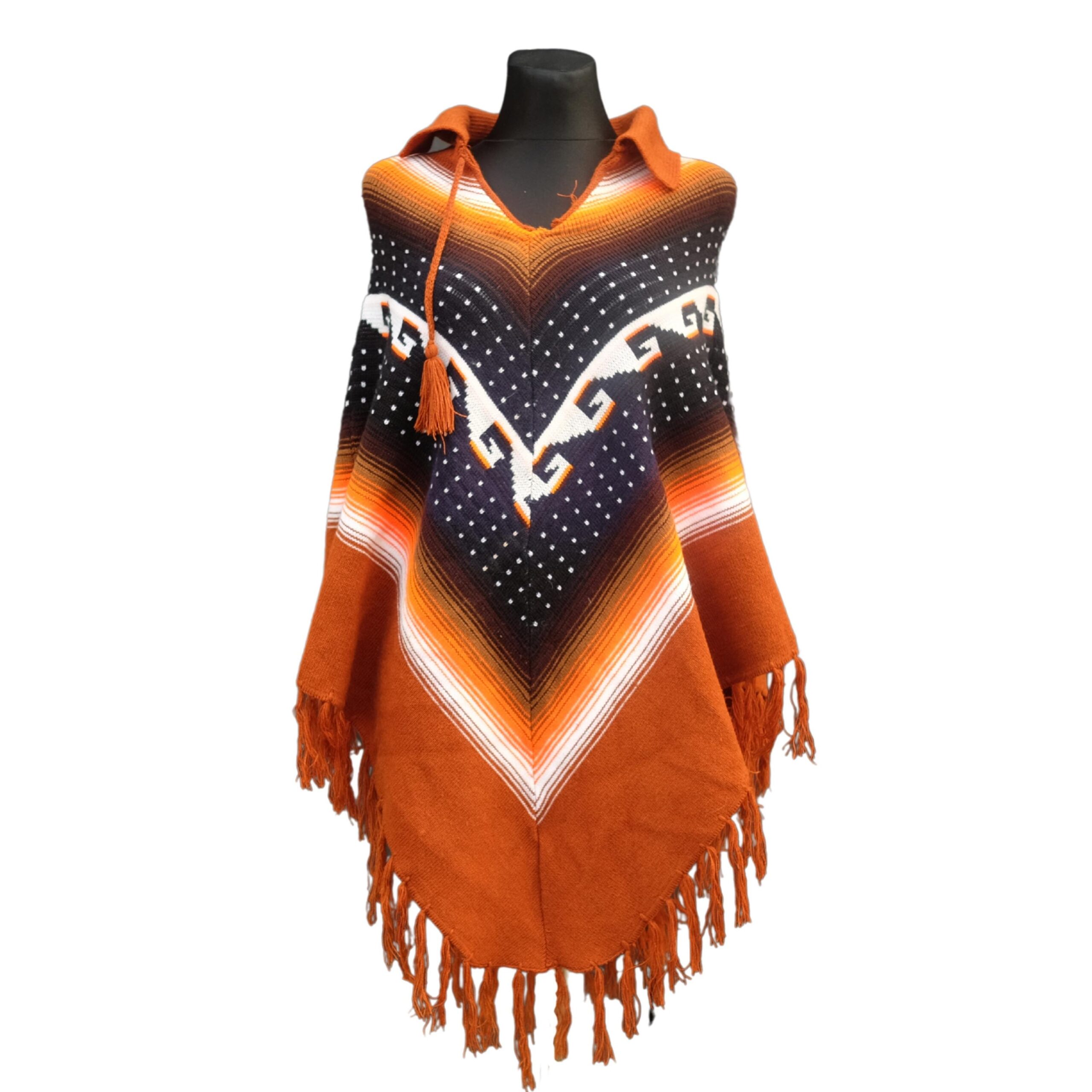 Vintage Neon Orange Geometrical Poncho
