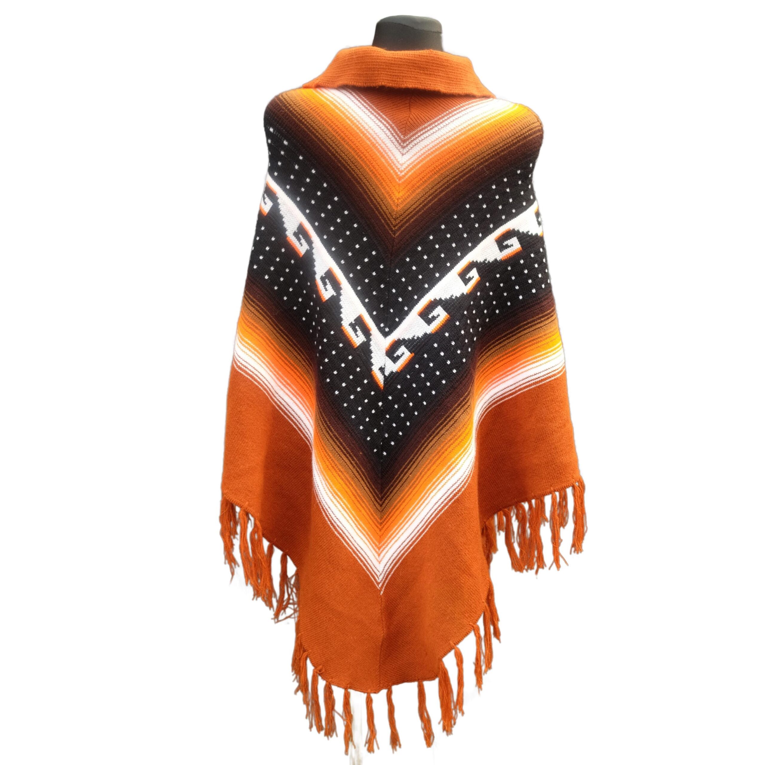 Vintage Neon Orange Geometrical Poncho - Image 4