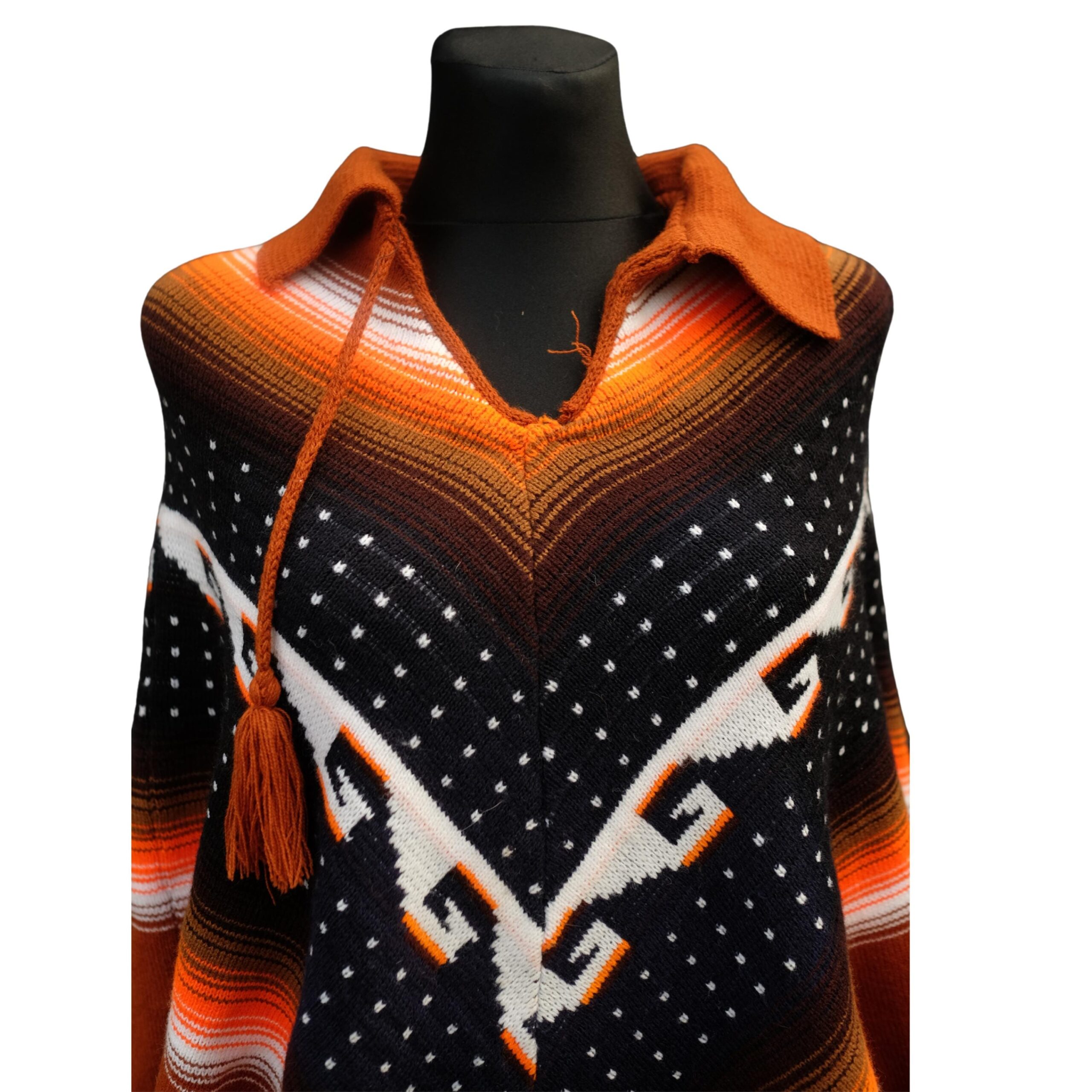 Vintage Neon Orange Geometrical Poncho - Image 6