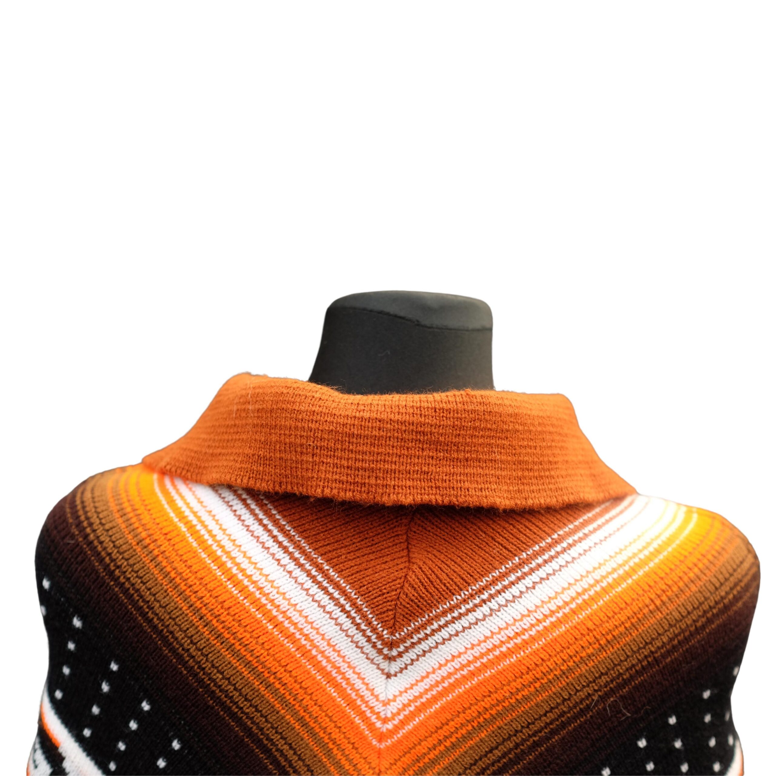 Vintage Neon Orange Geometrical Poncho - Image 8